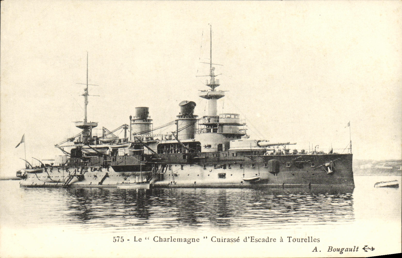VINTAGE POSTCARD Bateau War Charlemagne Cuirasse D Escadre has Tourelles