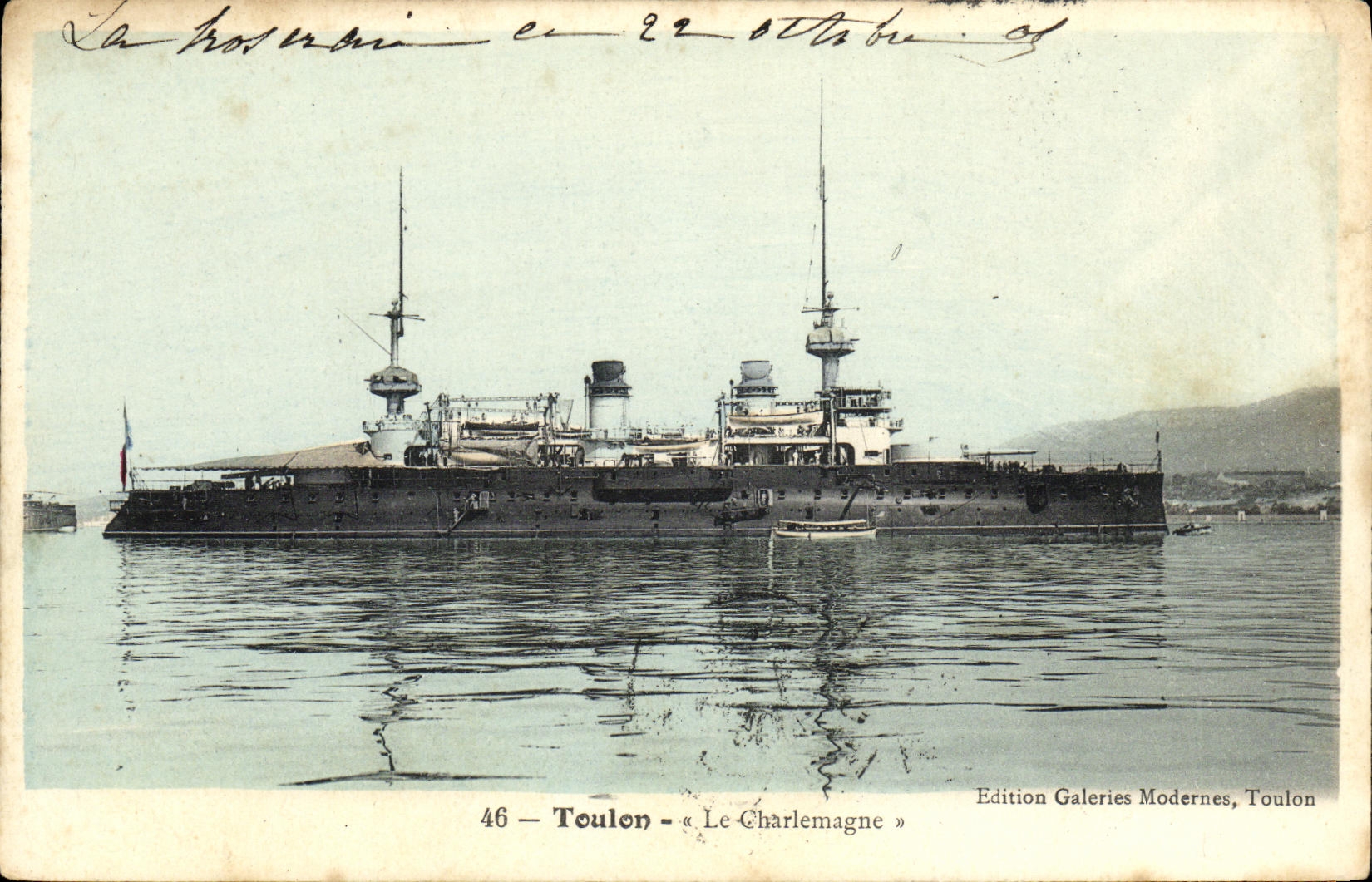 VINTAGE POSTCARD Boat Toulon War Charlemagne