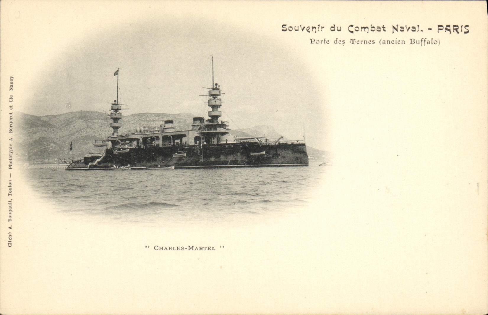 VINTAGE POSTCARD Bateau War Charters Martel Souvenir of the naval action Paris Carries Terns Old Buffalo