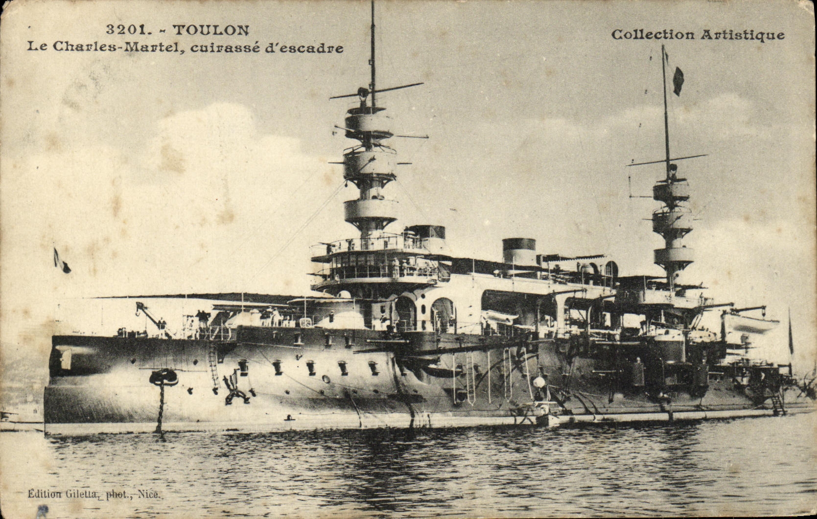 VINTAGE POSTCARD Bateau Toulon War the Charles Martel Armours D Escadre