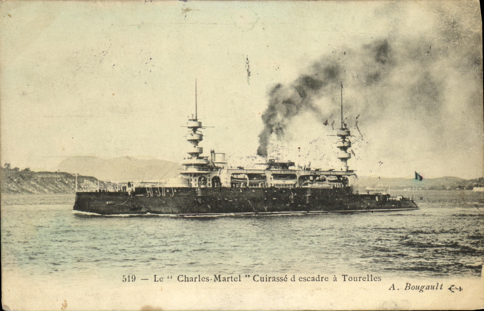 VINTAGE POSTCARD Bateau War Charles Martel Cuirasse D Escadre has Tourelles