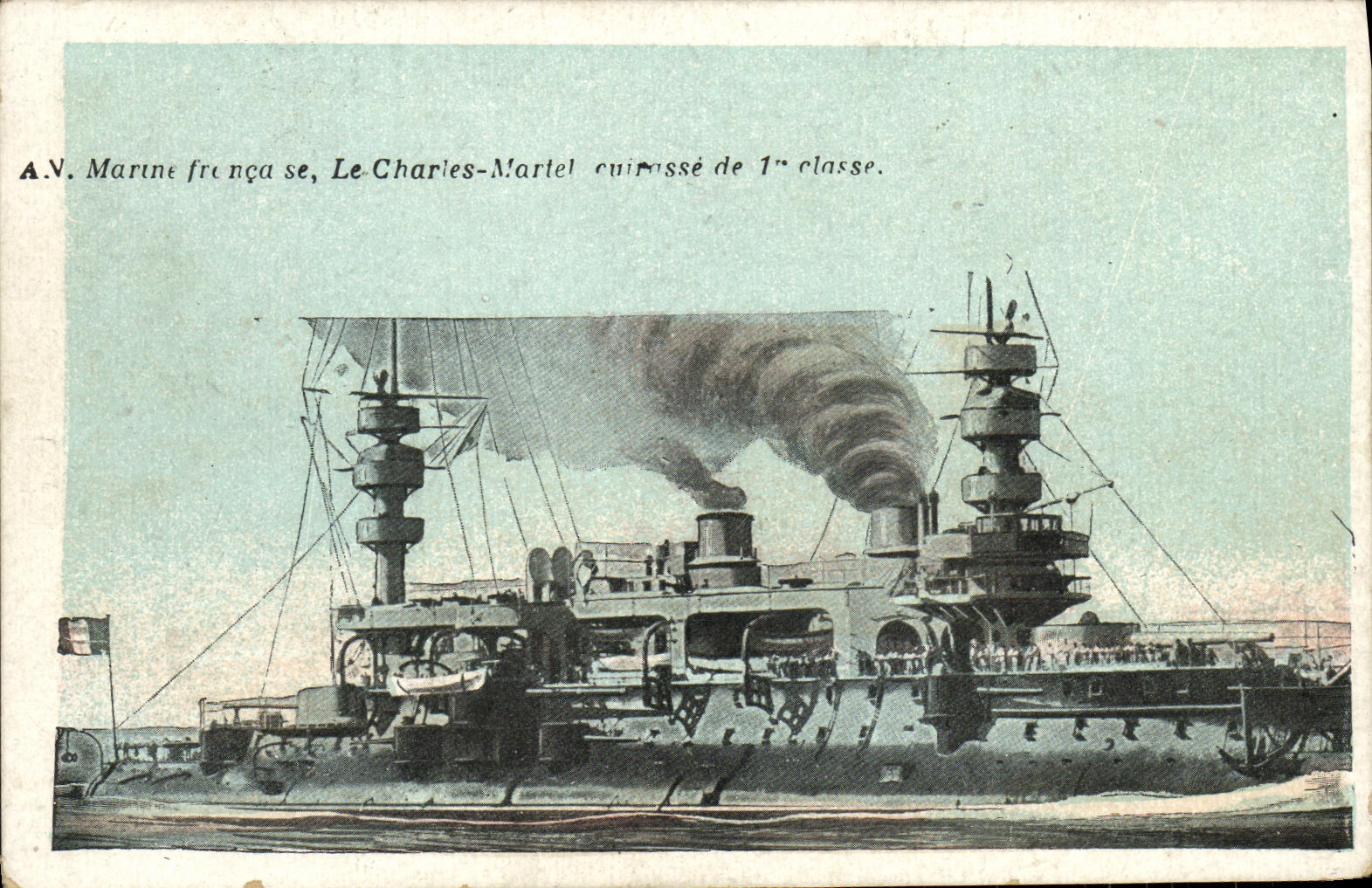 VINTAGE POSTCARD Bateau War French Navy the Charles Martel Armours 1st Class