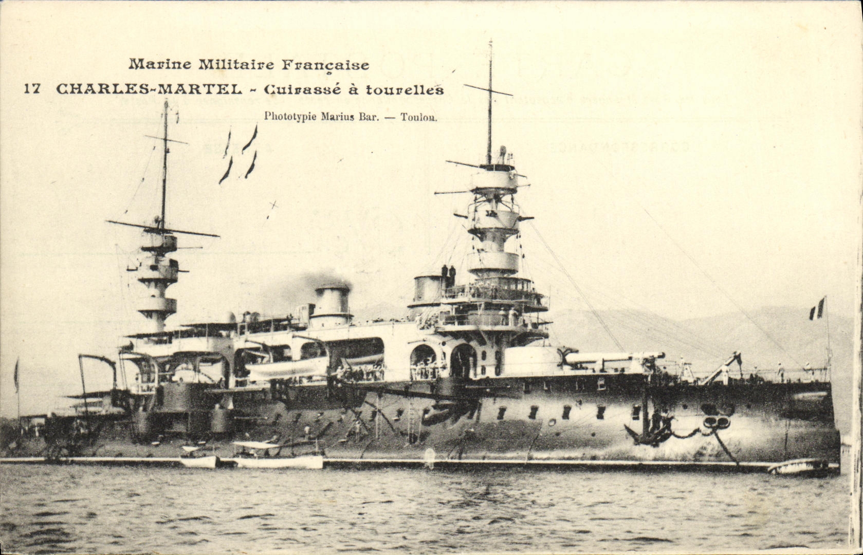 VINTAGE POSTCARD Bateau War French Navy Charles Martel Cuirasse has Tourelles