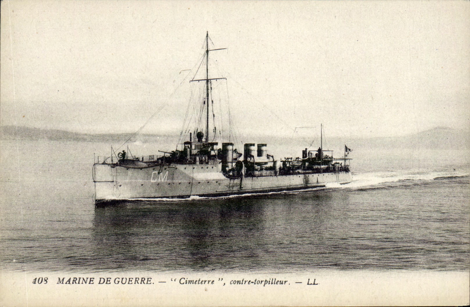 VINTAGE POSTCARD Boat War Navy Scimitar Against Destroyer