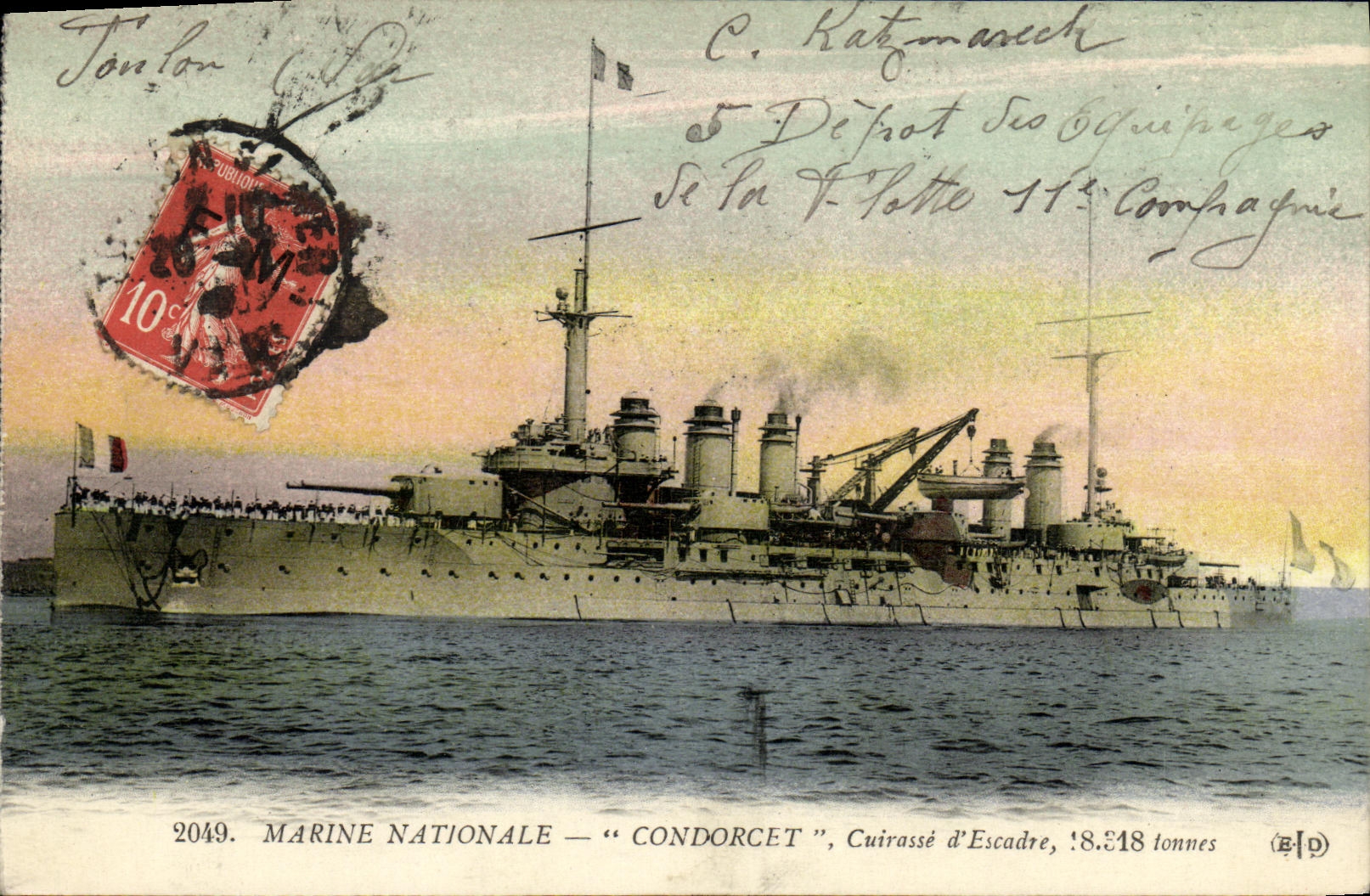 VINTAGE POSTCARD Bateau War Condorcet National marine Armours D Escadre