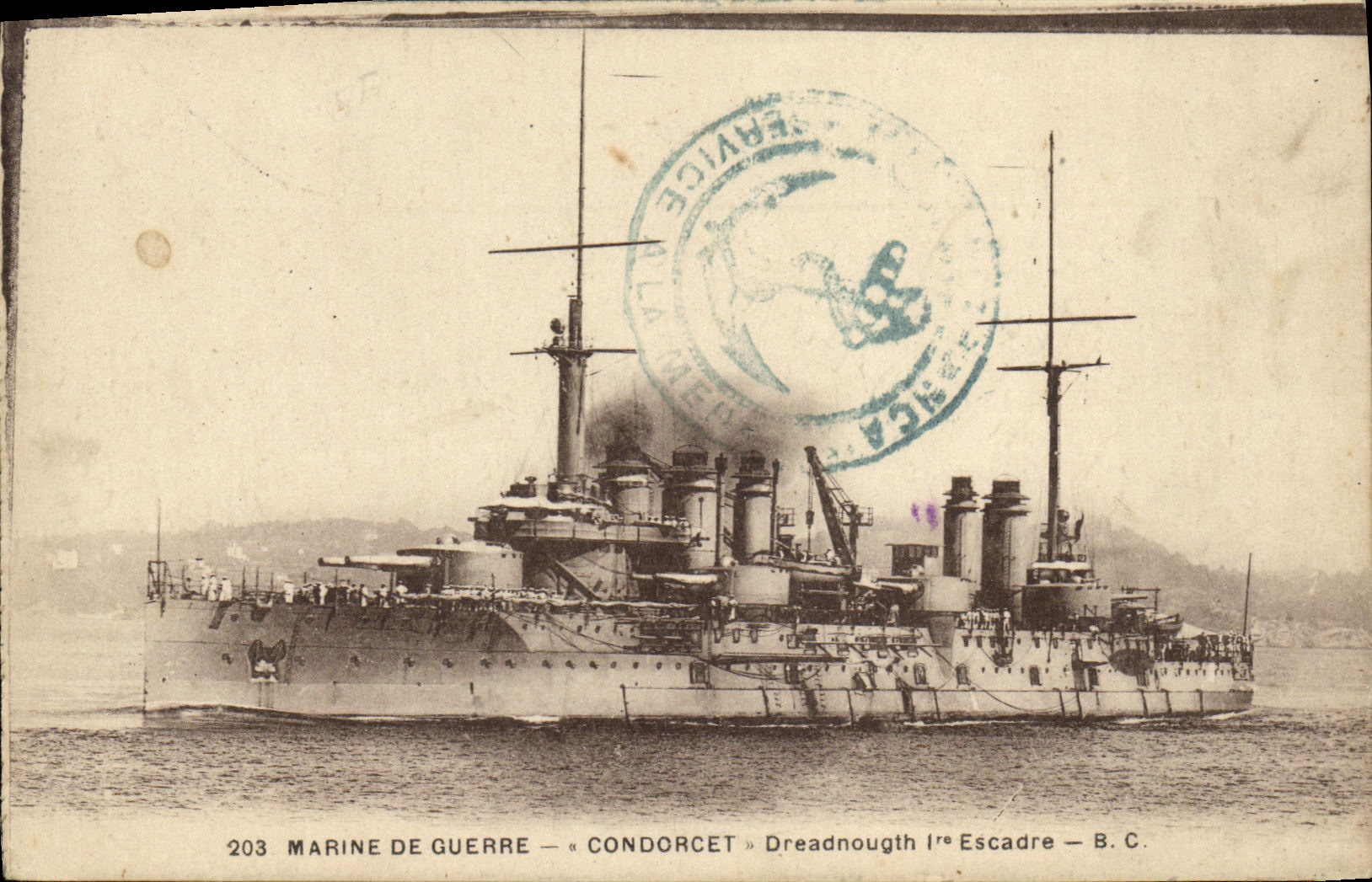 Marina de la guerra del barco de la POSTAL de la VENDIMIA de la armadura la 1ra D escuadrilla de Condorcet Dreadnought