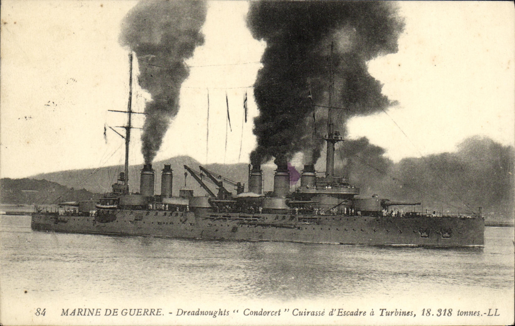 VINTAGE POSTCARD Bateau War Navy Dreadnoughts Condorcet Cuirasse has turbines