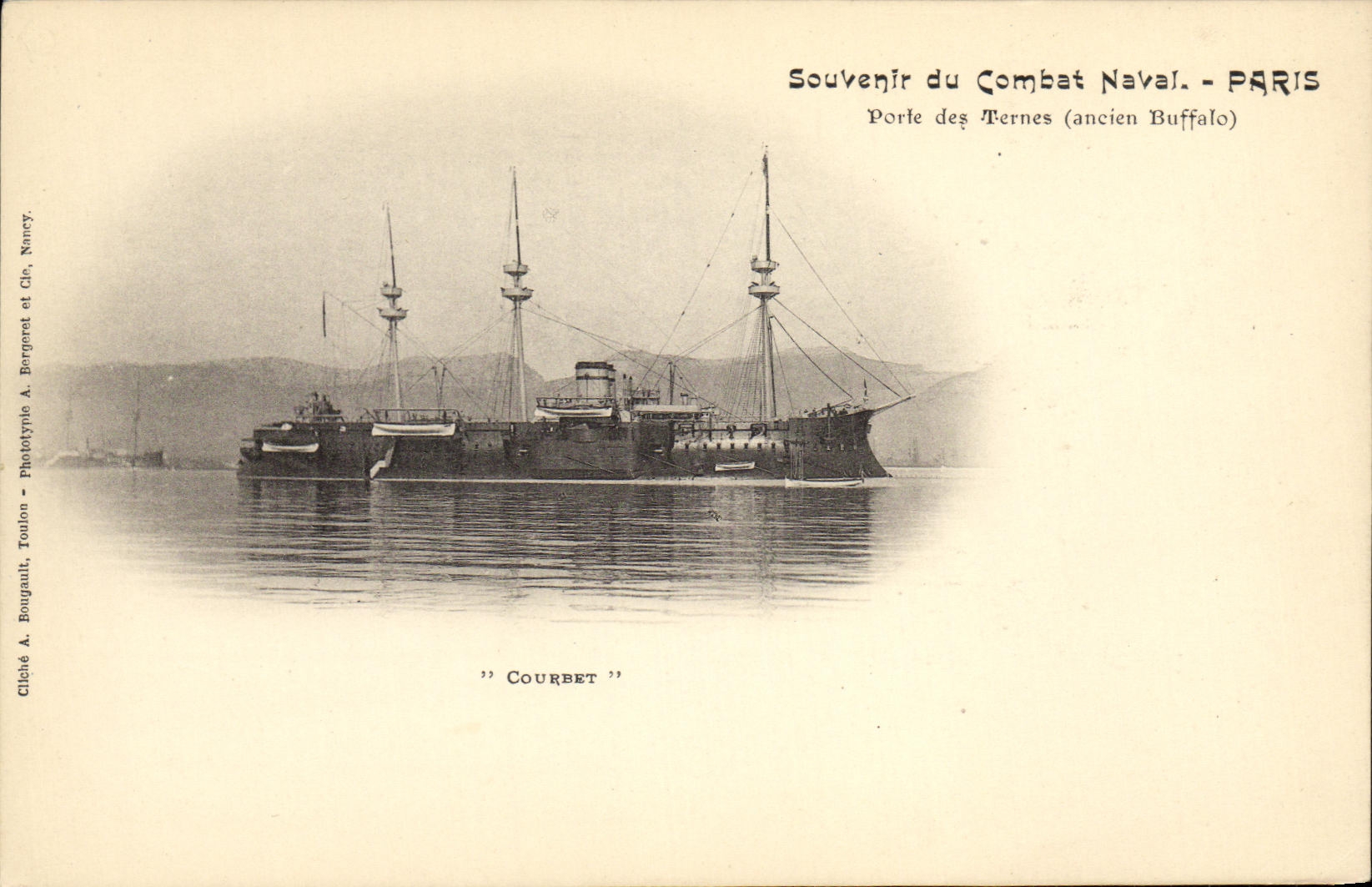 VINTAGE POSTCARD Bateau War Souvenir of the Naval Action Paris Billhook Carries Terns Old Buffalo