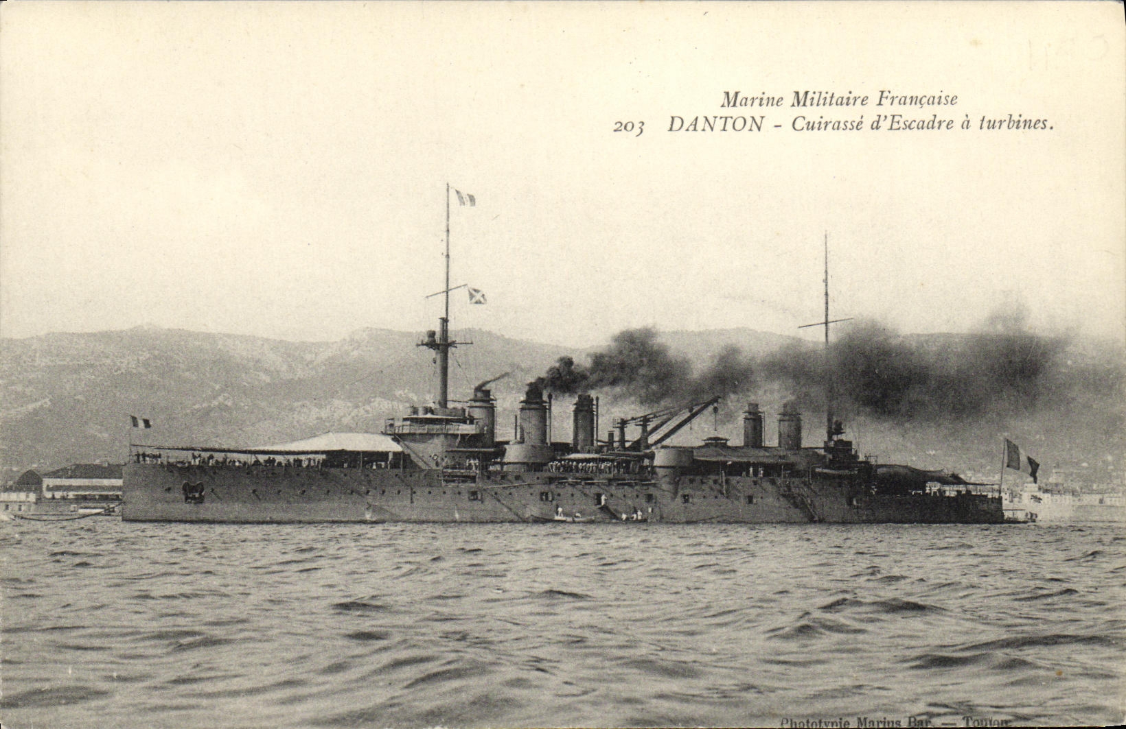 VINTAGE POSTCARD Bateau French Military War Danton Cuirasse D Escadre has turbines