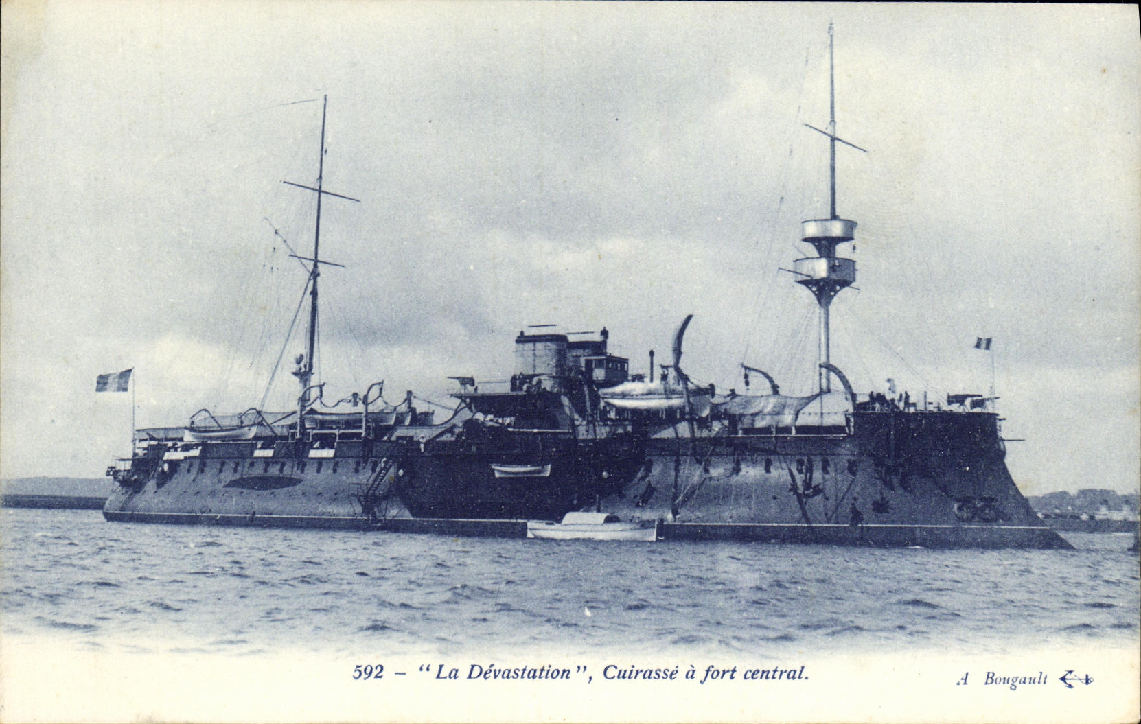 VINTAGE POSTCARD Bateau War Devastalion Cuirasse has Fort Exchange