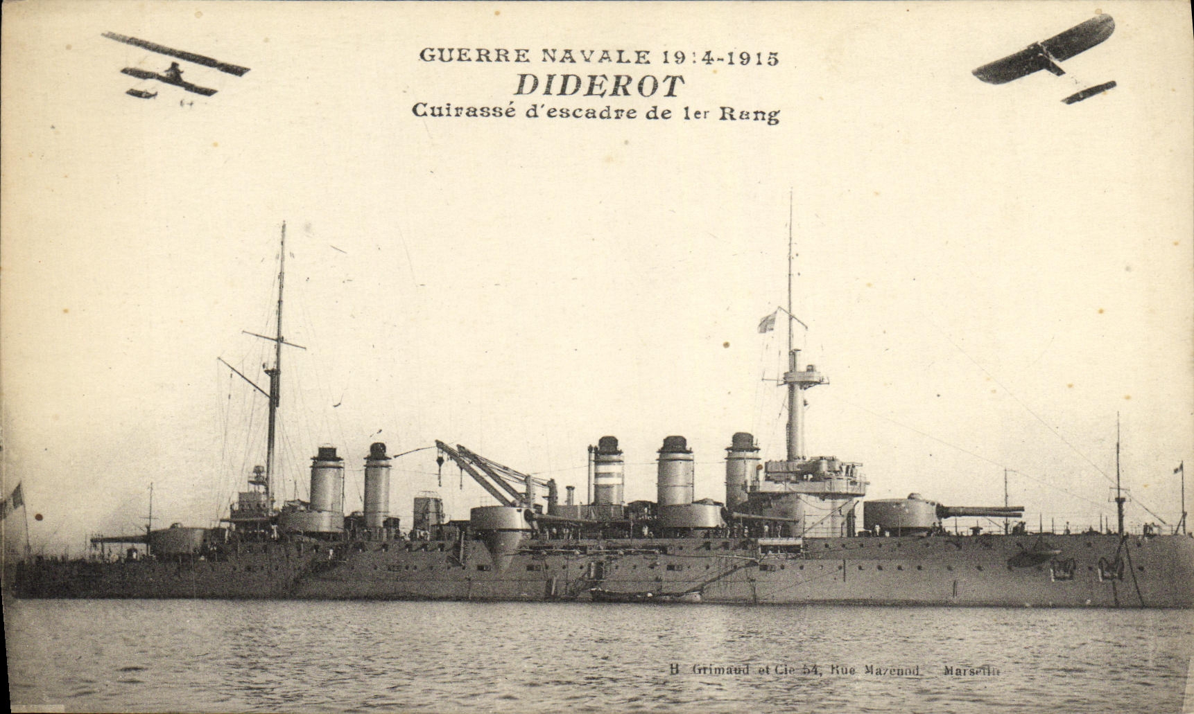 VINTAGE POSTCARD Bateau War Naval War Diderot Armours D squadron of 1st Rank Planes