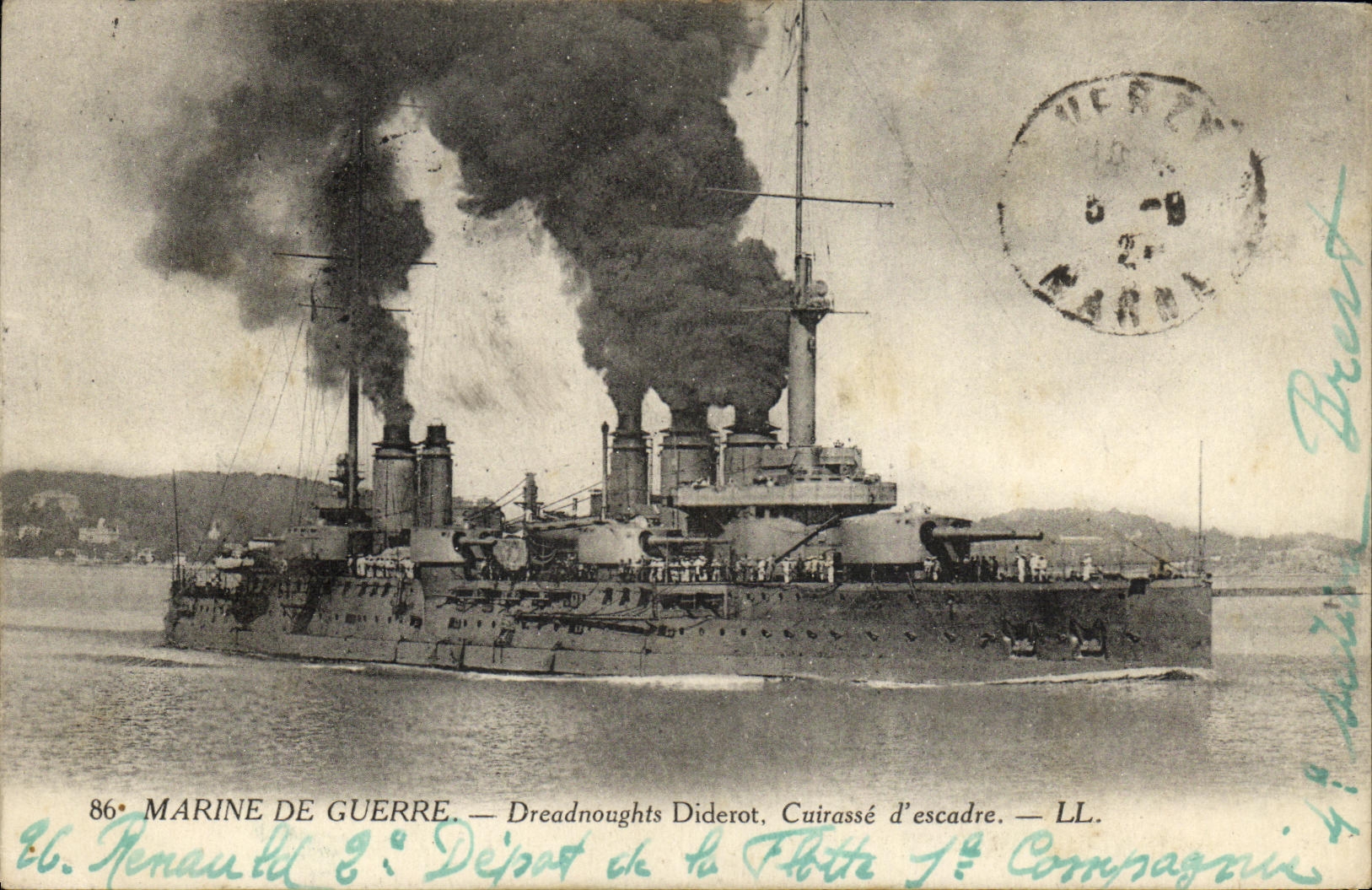 VINTAGE POSTCARD Bateau War Navy Dreadnoughts Diderot Armours