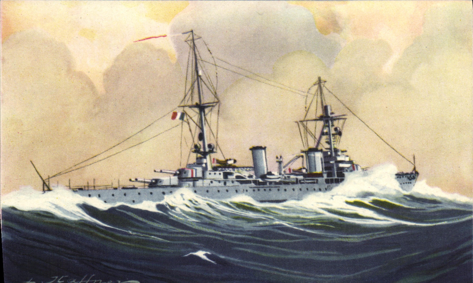 VINTAGE POSTCARD Boat War Cruiser of Class Duquesne Haffner