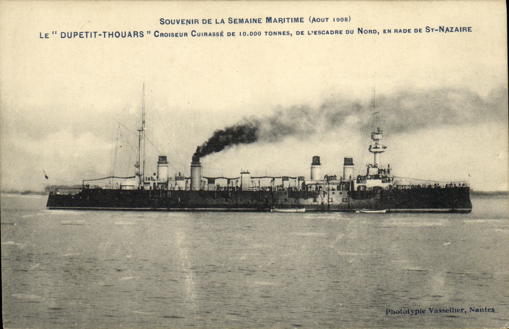 VINTAGE POSTCARD Bateau War Souvenir Of the Maritime Week Dupetit Thouars Croiseur Armours in roads of St Nazaire