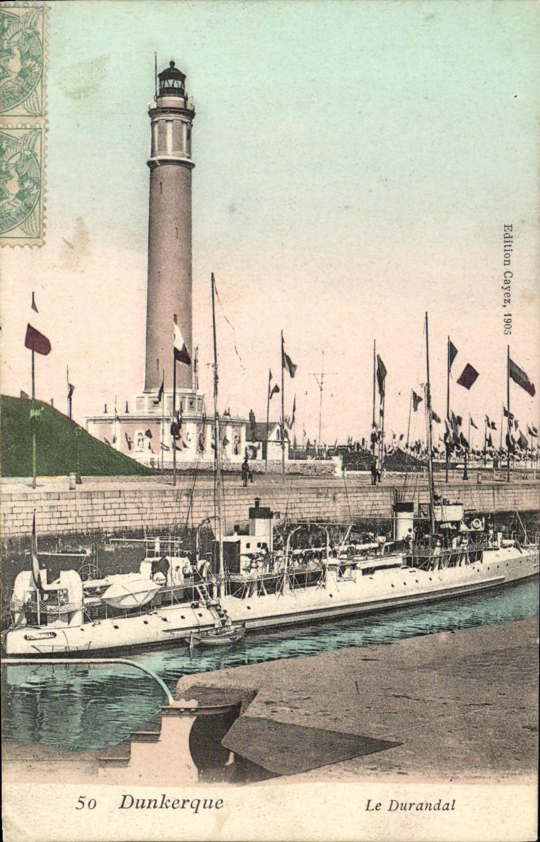 VINTAGE POSTCARD Boat Dunkirk War Durandal Lighthouse