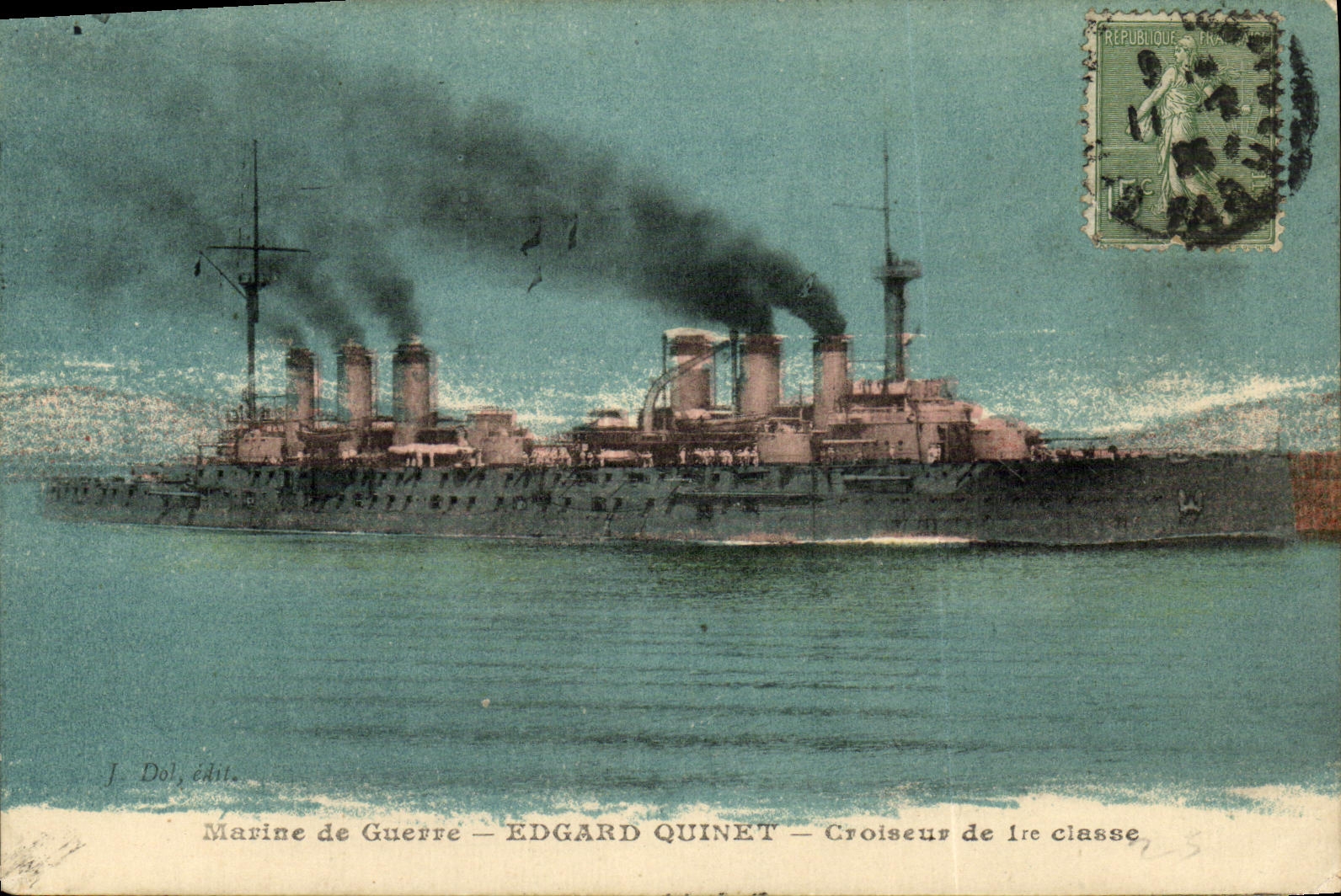 VINTAGE POSTCARD Boat War Navy Edgard Quinet Cruiser of 1st class