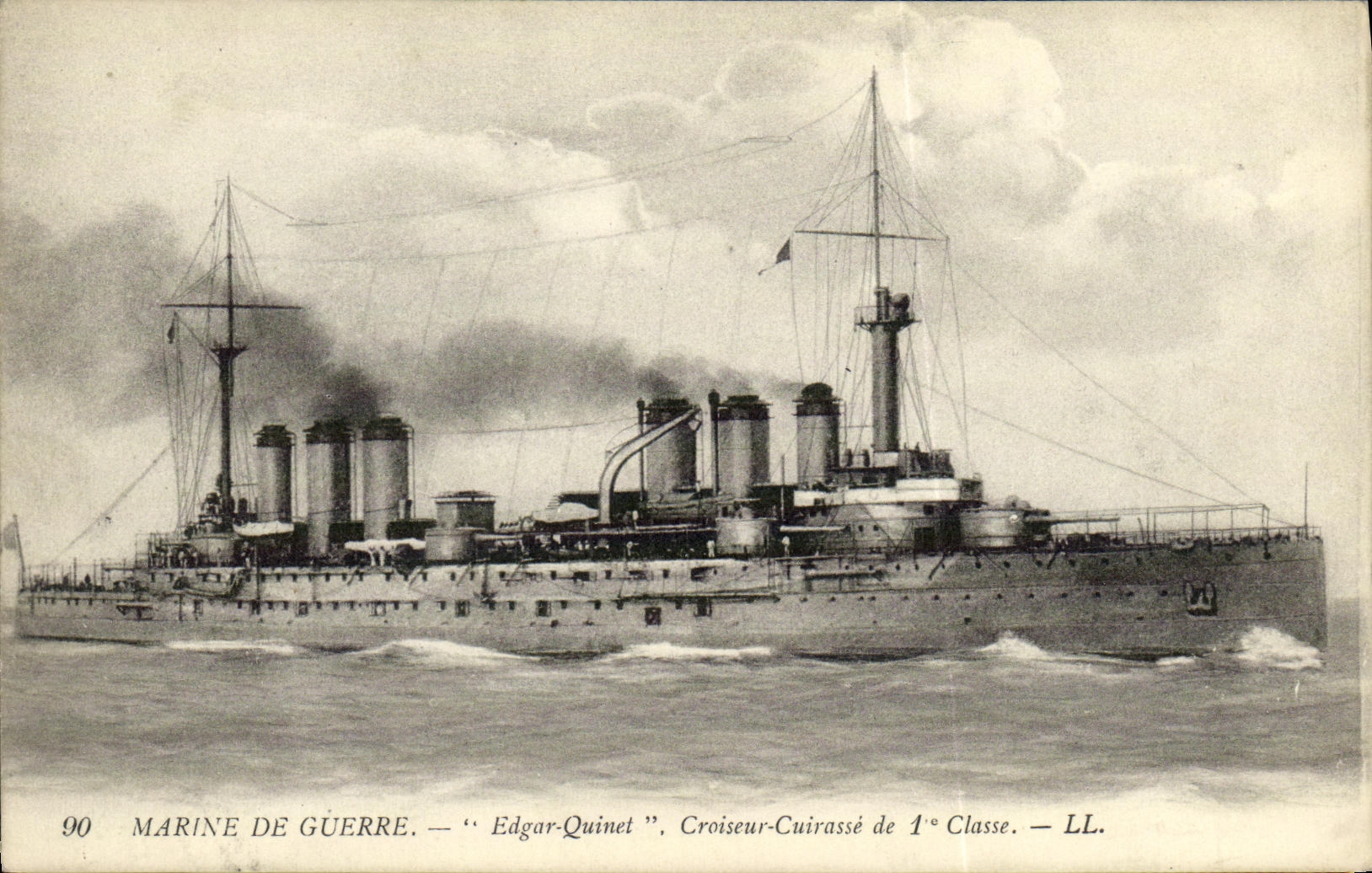 VINTAGE POSTCARD Bateau War Navy Edgar Quinet Croiseur Armours 1st class