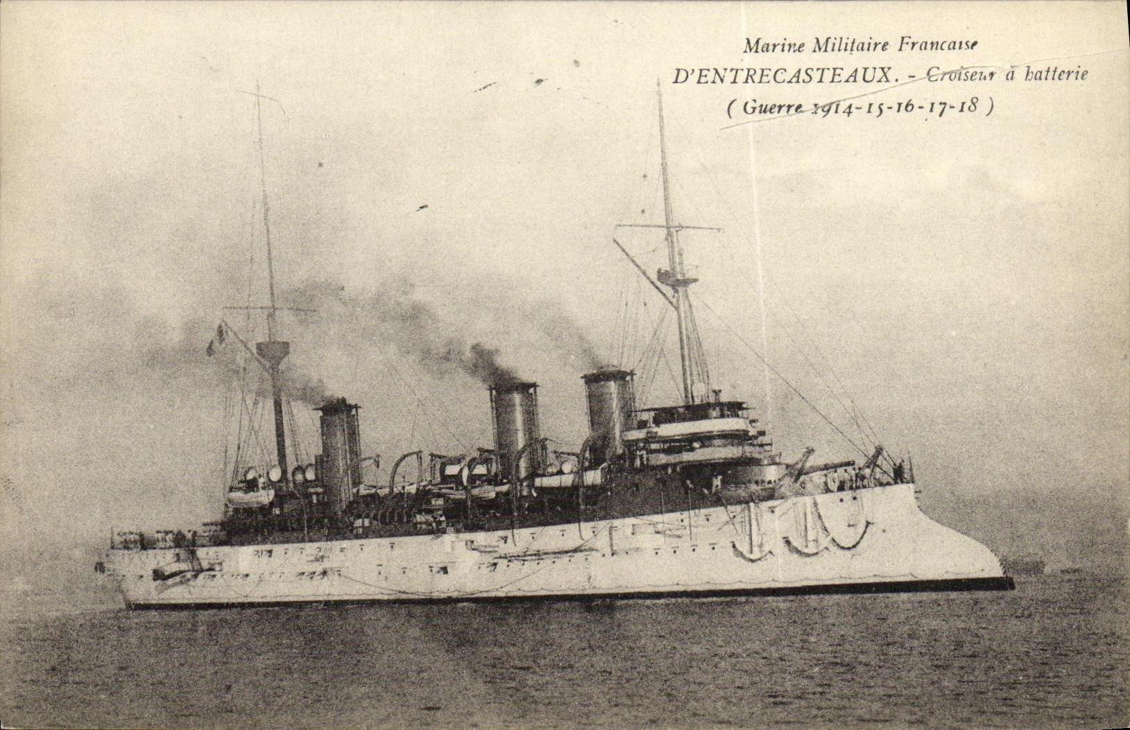 VINTAGE POSTCARD Bateau War French Navy D Entrecasteaux Croiseur has battery