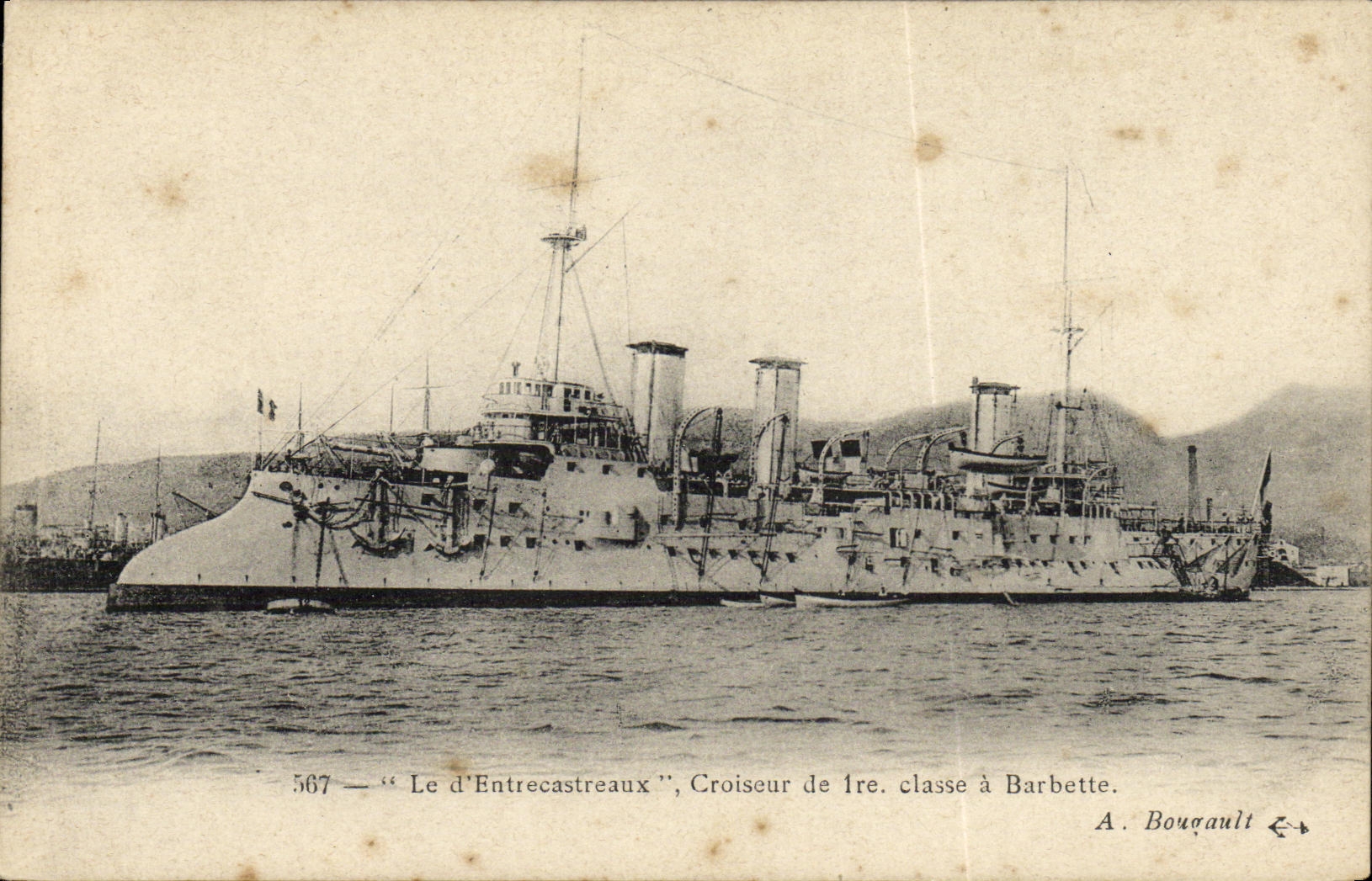 VINTAGE POSTCARD Bateau War French Navy D Entrecasteaux Croiseur of 1st class has barbette