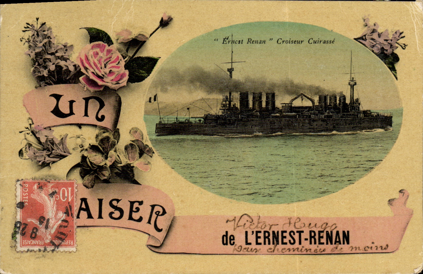 VINTAGE POSTCARD Boat War L Ernest Renan of Victor Hugo
