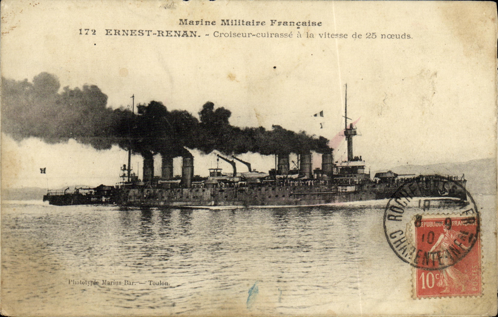 VINTAGE POSTCARD Bateau War L Ernest Renan Croiseur Armours at the Speed of 25 knots