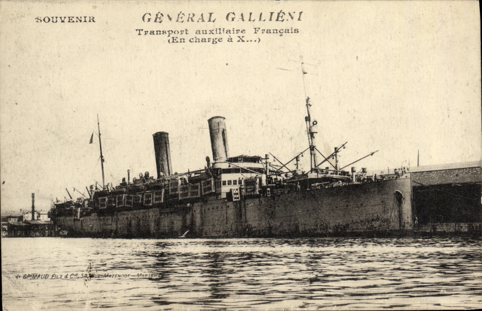 VINTAGE POSTCARD General Boat War Gaillieni French Auxiliary Transport of 1st Rank