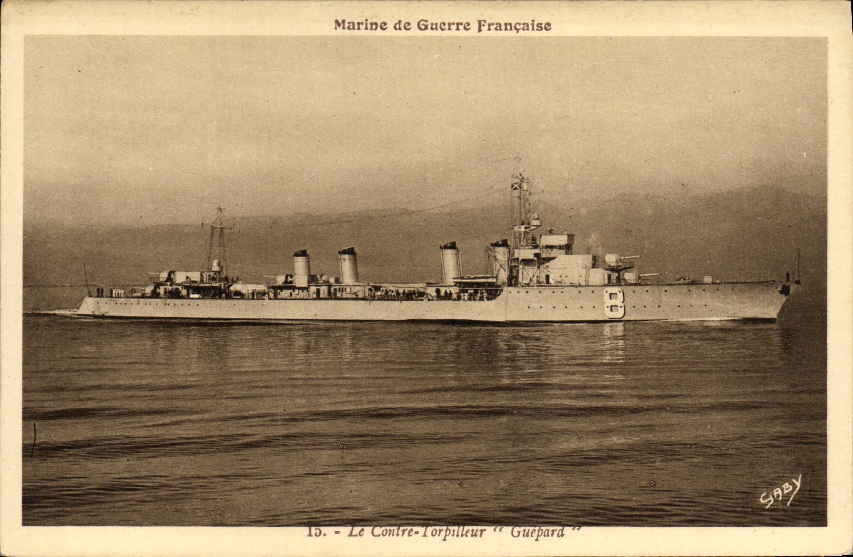VINTAGE POSTCARD Boat War French Navy against destroyer Cheetah