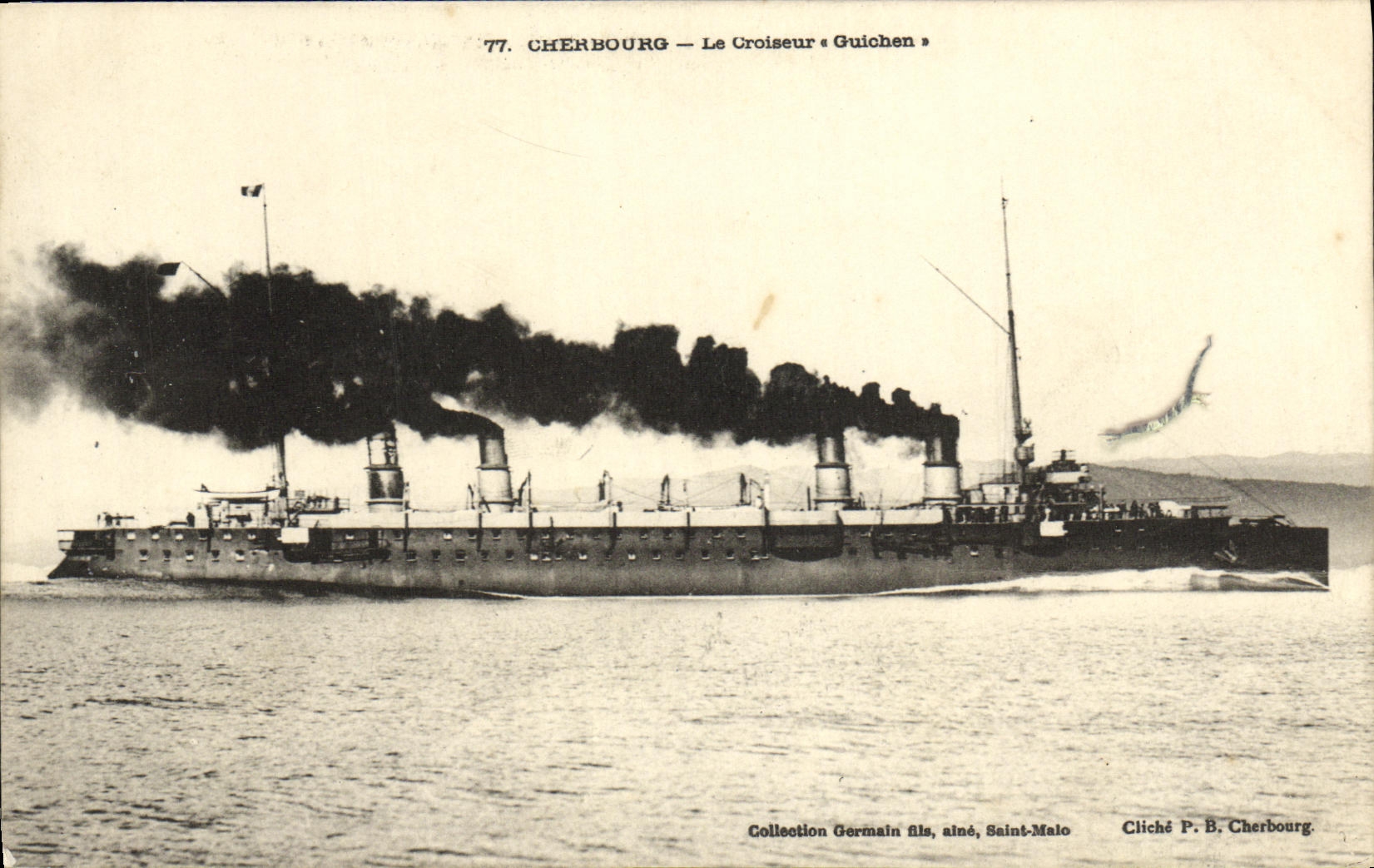 VINTAGE POSTCARD Boat Cherbourg War the Guichen Cruiser