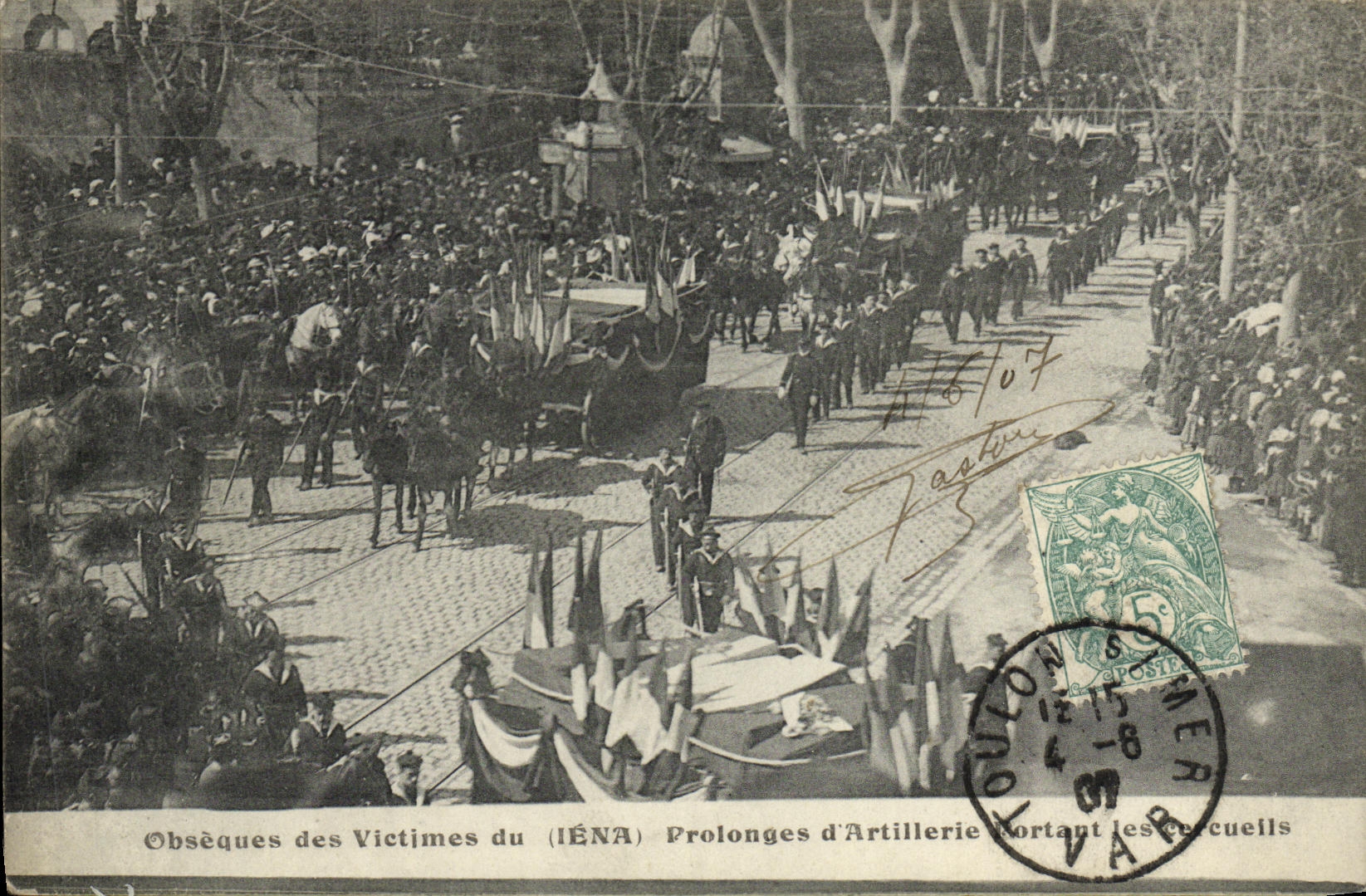 VINTAGE POSTCARD Bateau War Funeral of the Victims of Prolong D Artillerie Iena Toulon