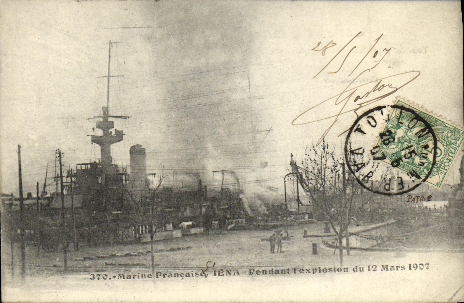 VINTAGE POSTCARD Boat War French Navy Iena During Explosion of March 12th  1907