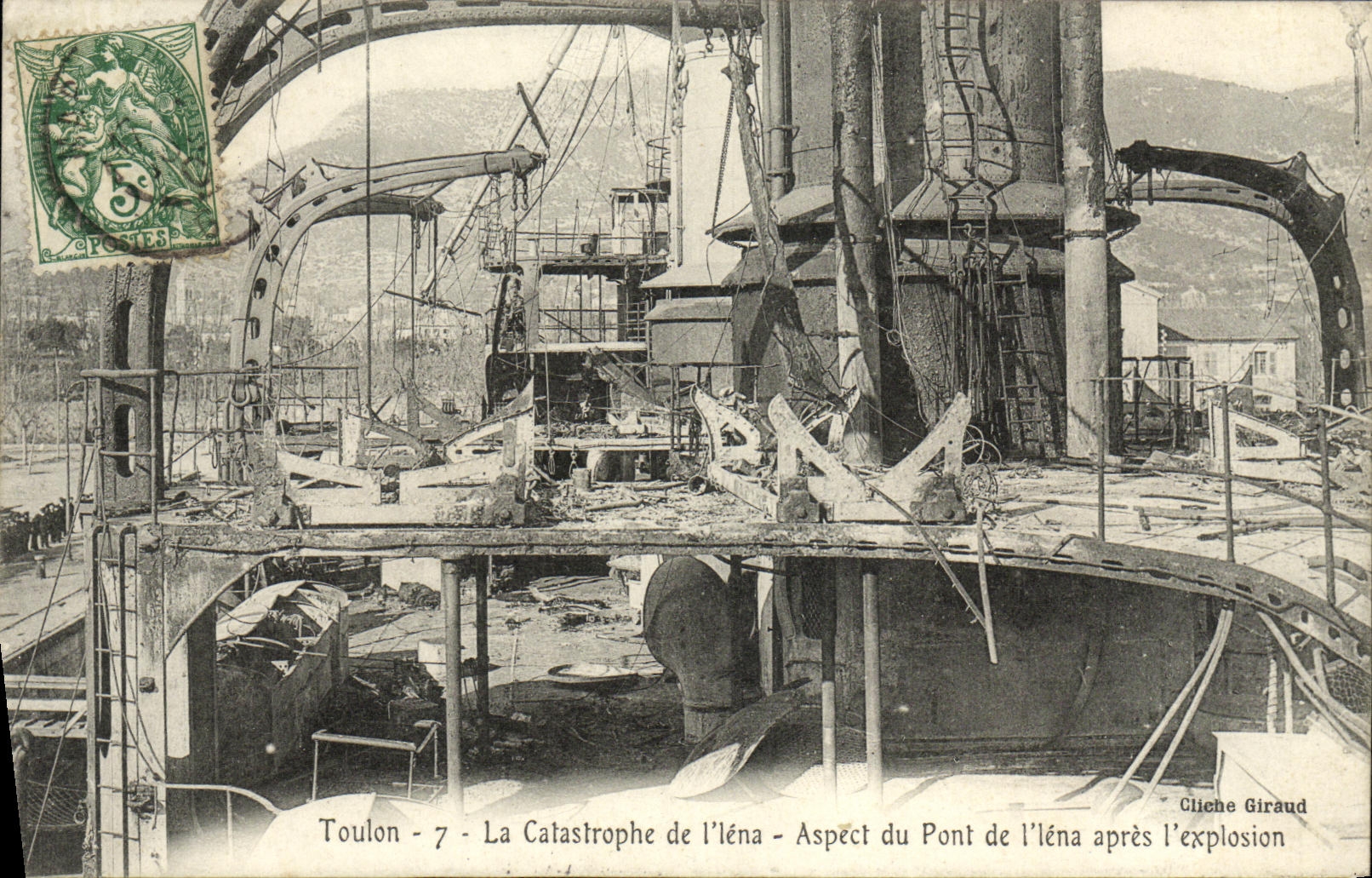 VINTAGE POSTCARD Boat Toulon War the Catastrophe of L Iena Aspect of the Bridge of L Iena After L explosion