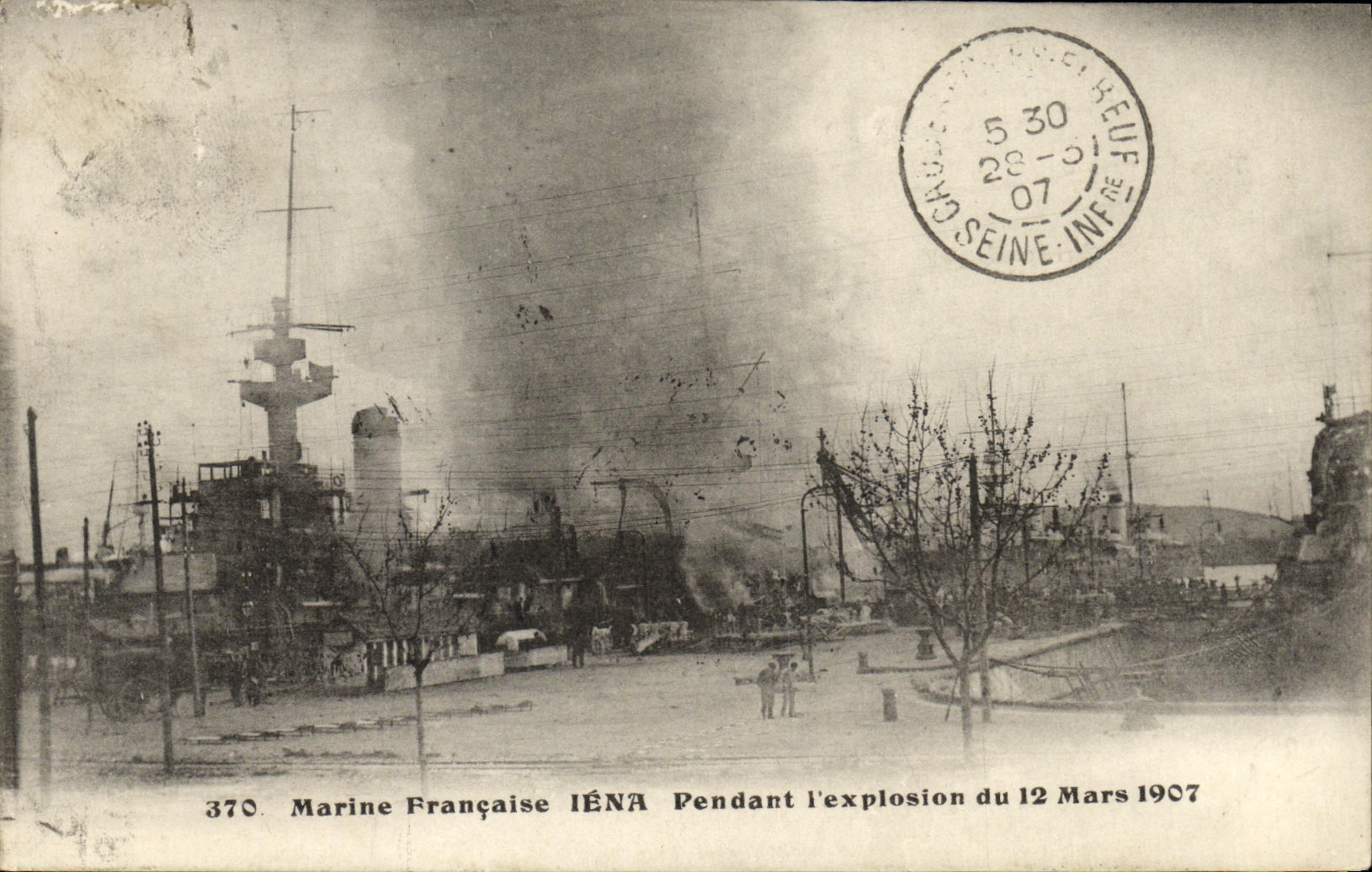 VINTAGE POSTCARD French Navy Iena During L explosion of March 12th  1907