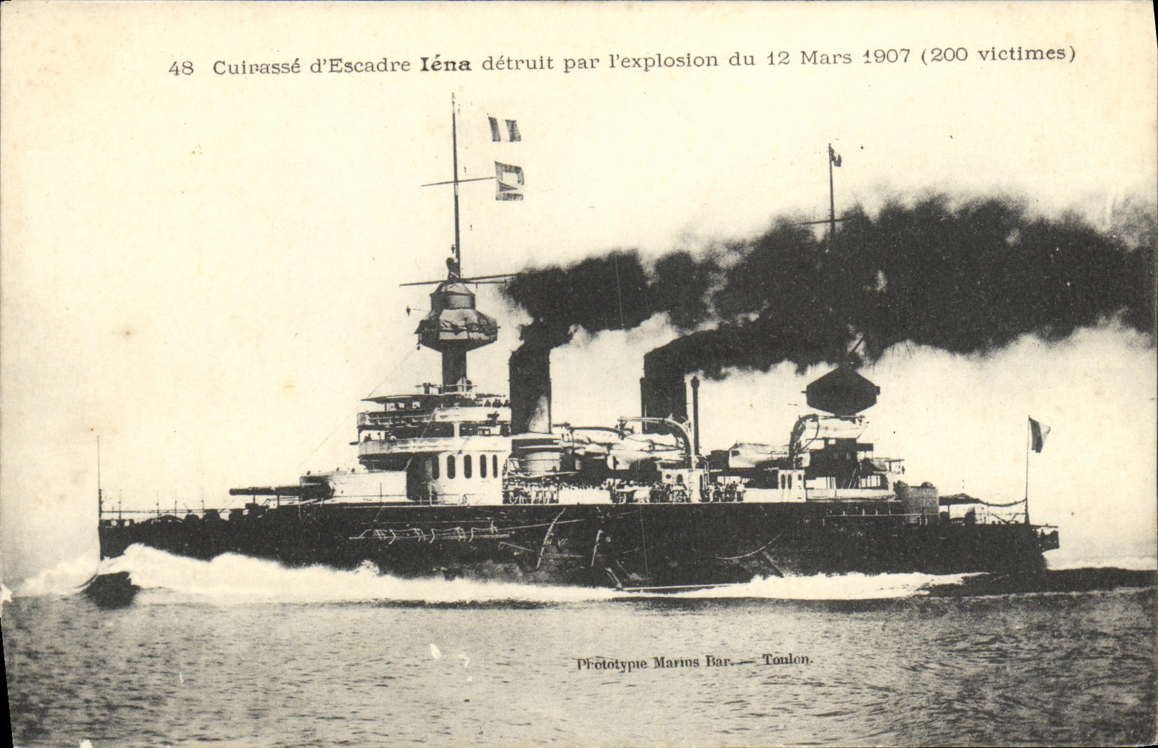 VINTAGE POSTCARD Armor D Iena Squadron destroyed By L explosion of March 12th  1907