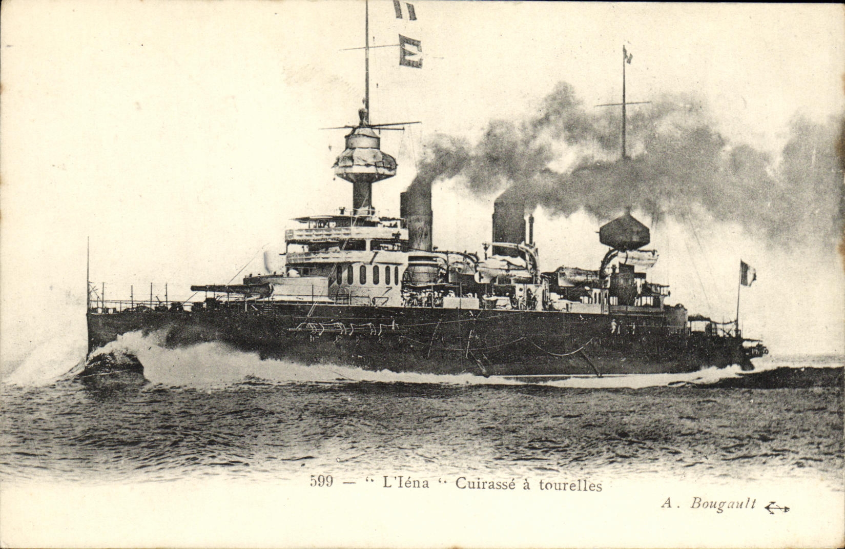 VINTAGE POSTCARD L Iena Cuirasse has Tourelles Boat