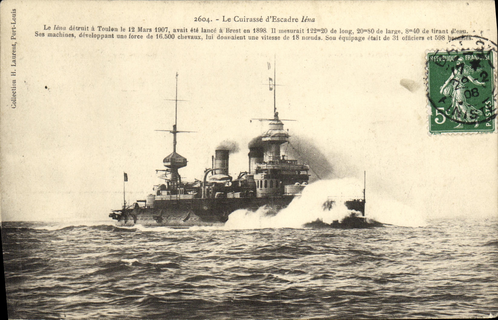 VINTAGE POSTCARD L Iena Cuirasse D squadron has Tourelles Boat