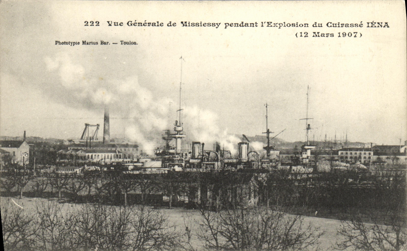 VINTAGE POSTCARD View of Missiessy During L Explosion of the Armor Iena March 12th  1907