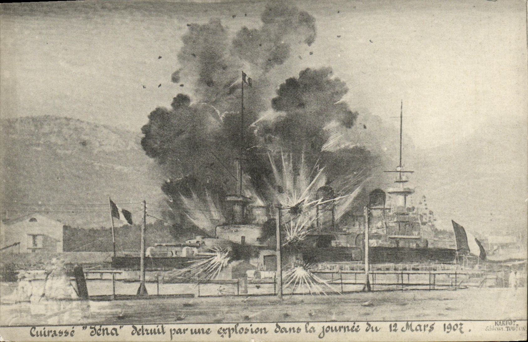 VINTAGE POSTCARD Bateau War Armours Iena Setruit By an explosion in the Day of March 12th  1907