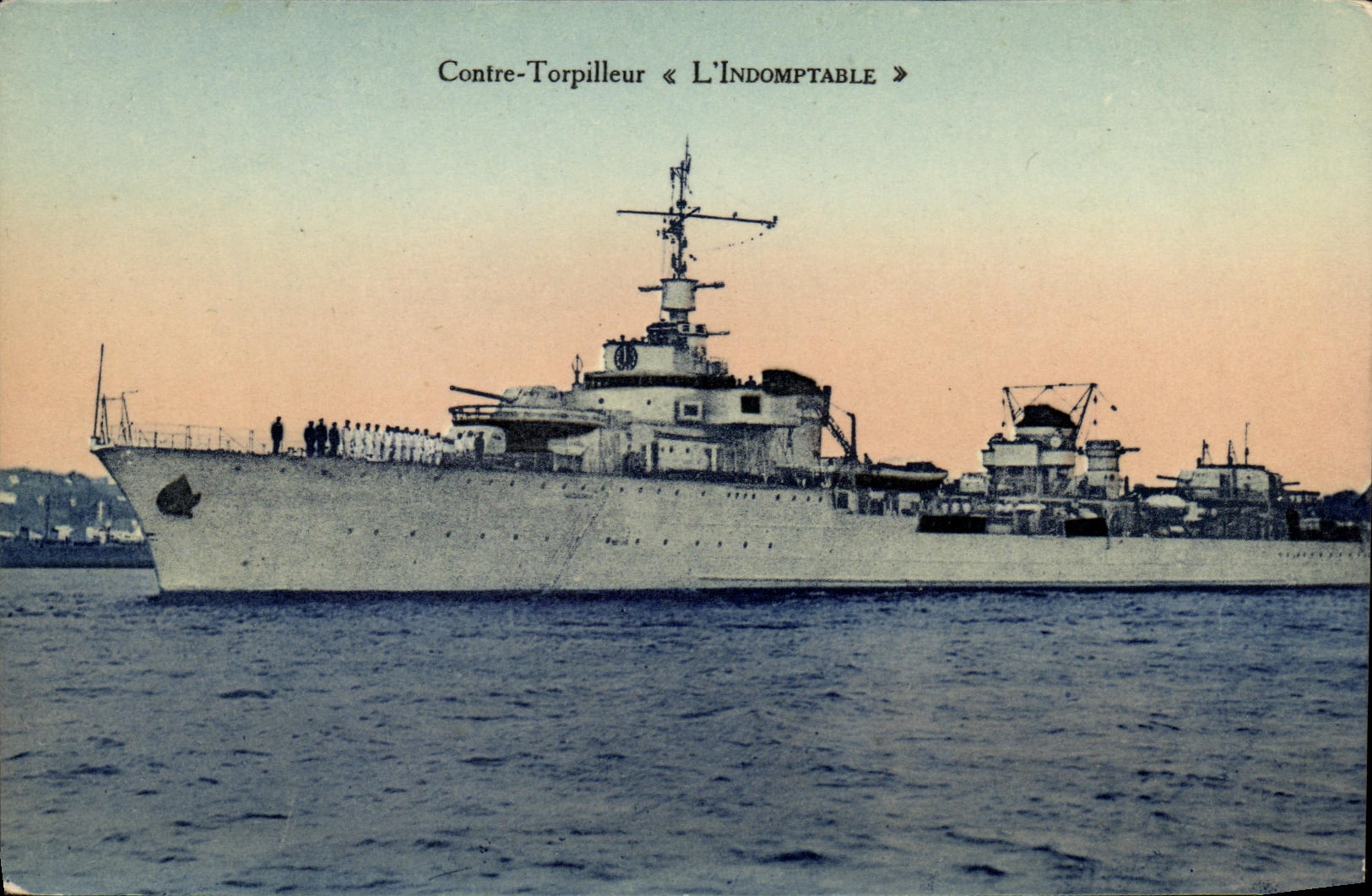VINTAGE POSTCARD Boat War French Navy L Untameable Against destroyer