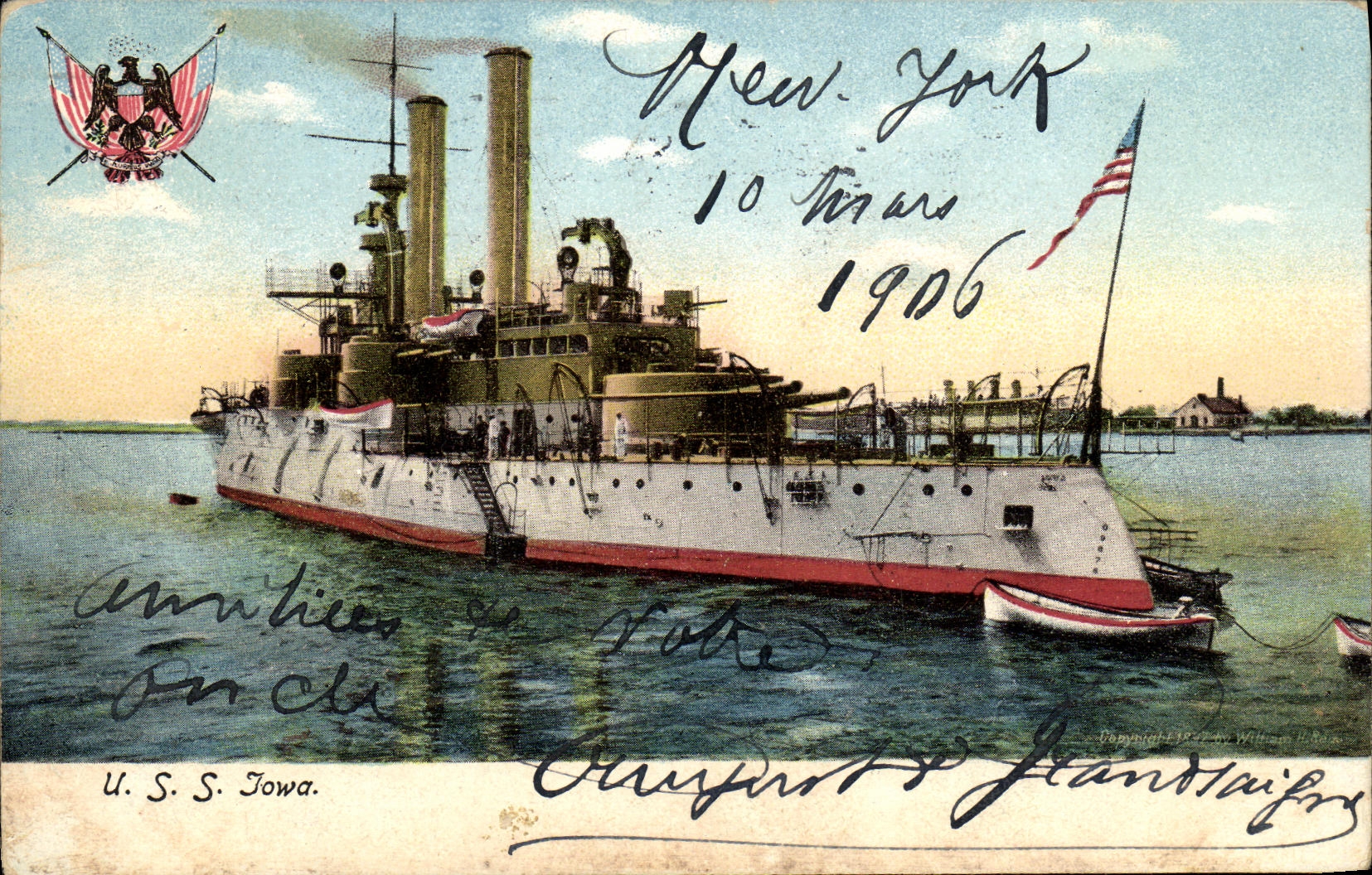CPA Bateau Guerre U S S Iowa New York 1906