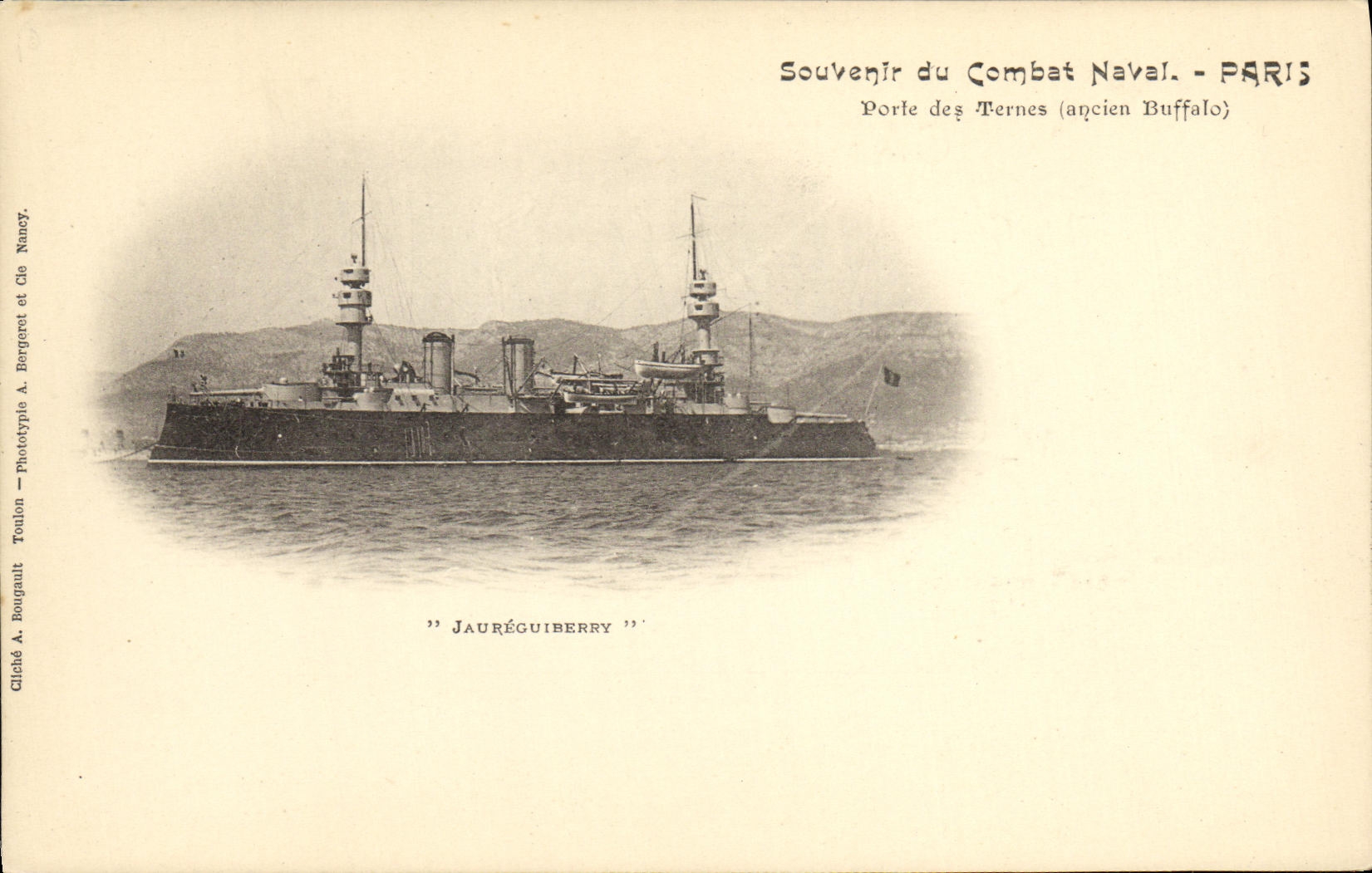 CPA Bateau Guerre Jaureguiberry Souvenir du combat naval Porte des Ternes Paris Ancien Buffalo