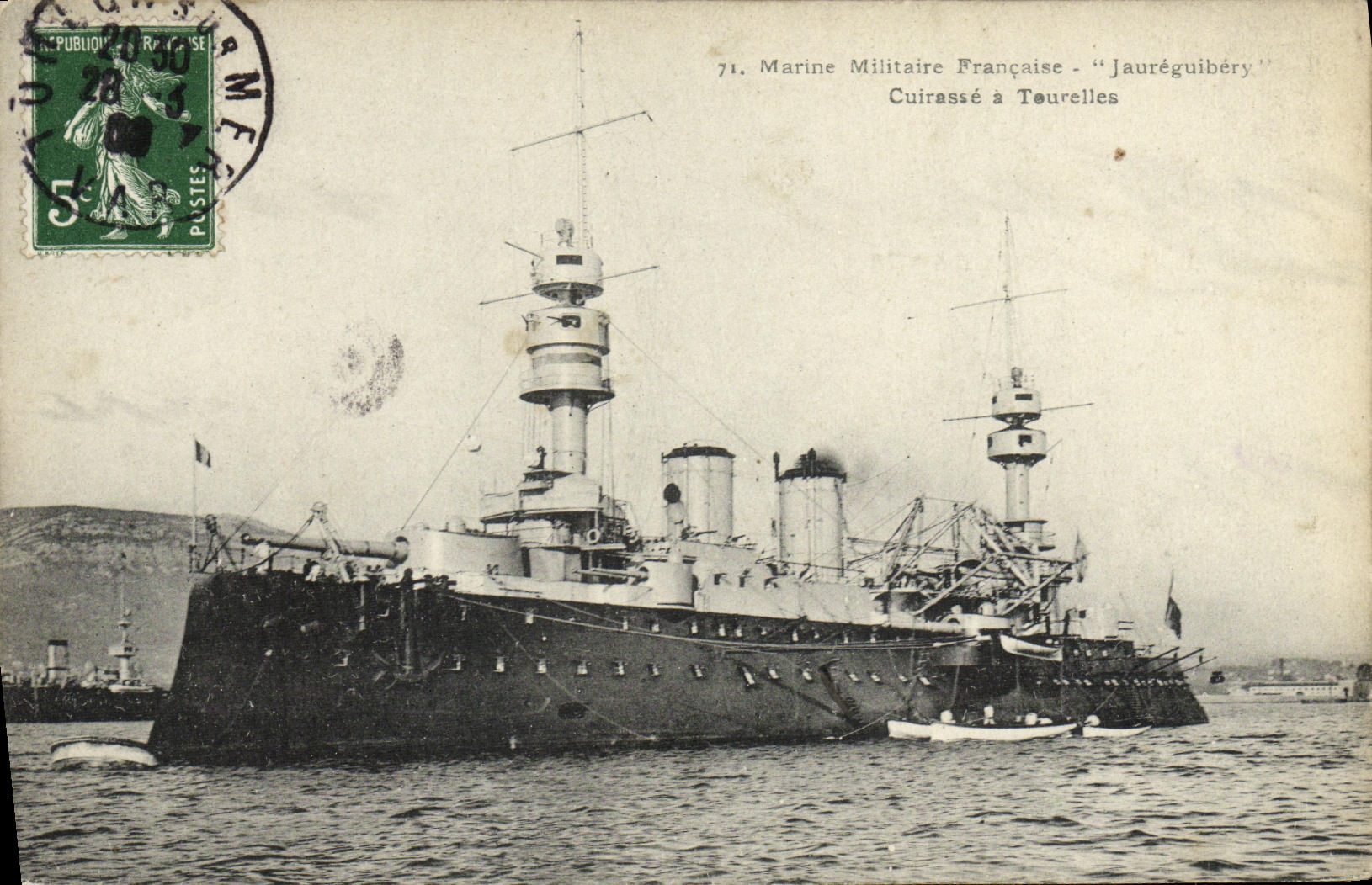 VINTAGE POSTCARD Bateau War French Navy Jaureguiberry Cuirasse has Tourelles