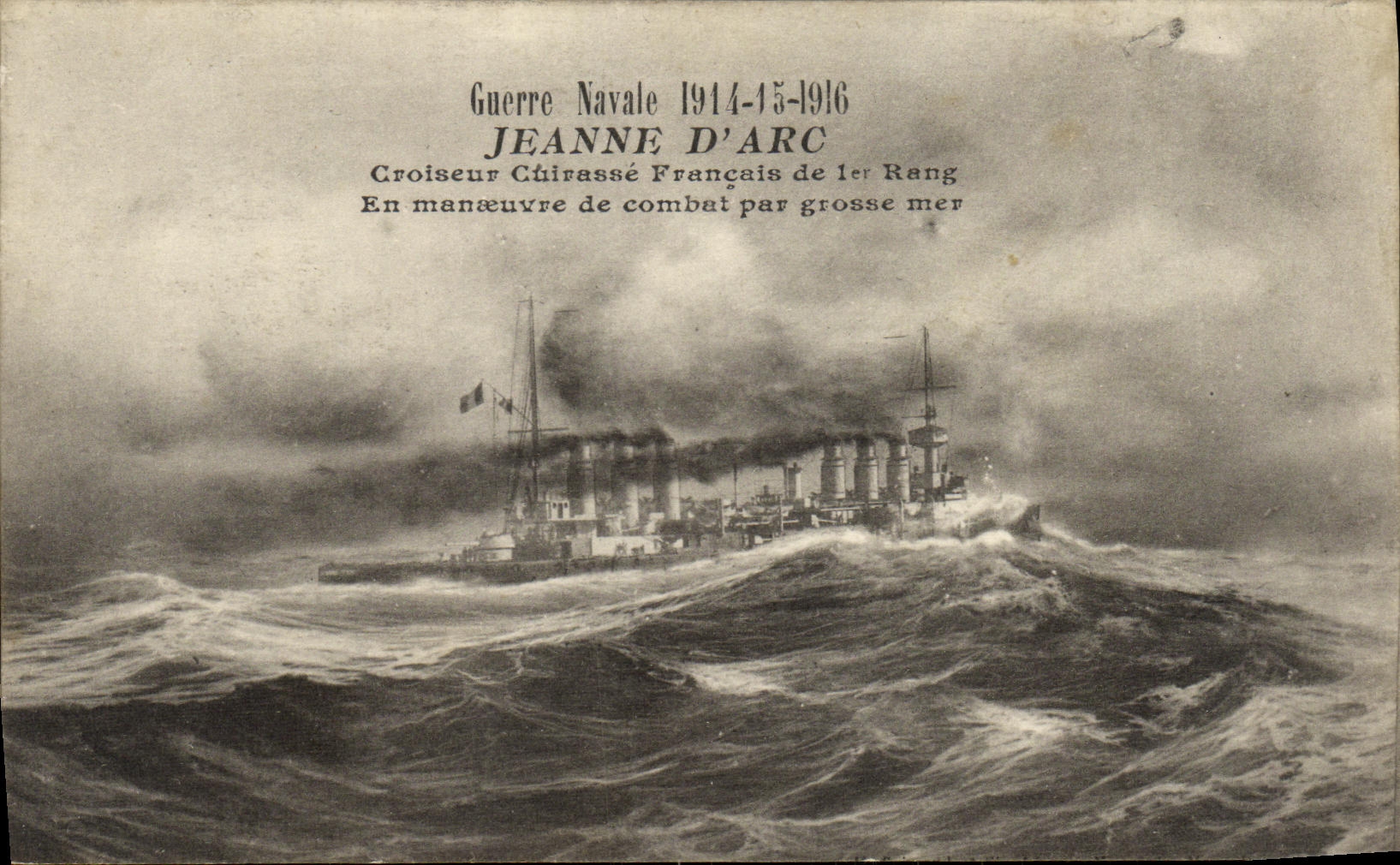 VINTAGE POSTCARD Bateau Navy Jeanne D arc Croiseur Armours In operation of combat by heavy sea