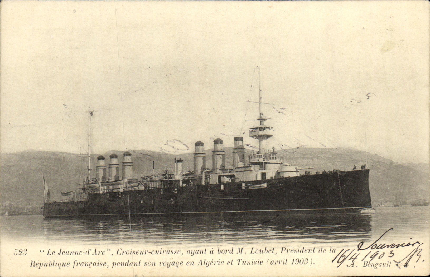VINTAGE POSTCARD Bateau Navy Jeanne D arc Croiseur Armours having has edge Mr  Loubet President of the Republic Algeria