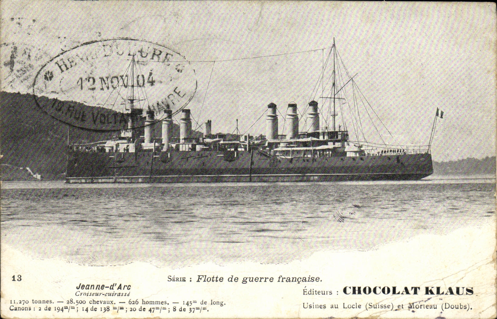 VINTAGE POSTCARD Bateau Navy Jeanne D arc Croiseur Armours Klaus chocolate