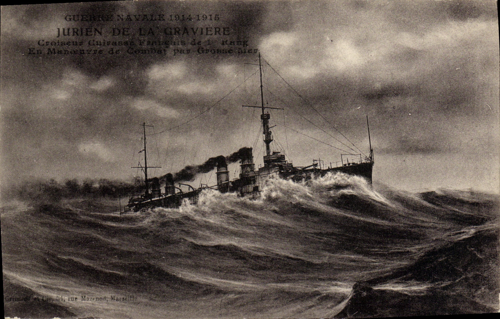 VINTAGE POSTCARD Boat the Julien of the Gravel pit cruiser of 1st class in operation of combat by heavy sea