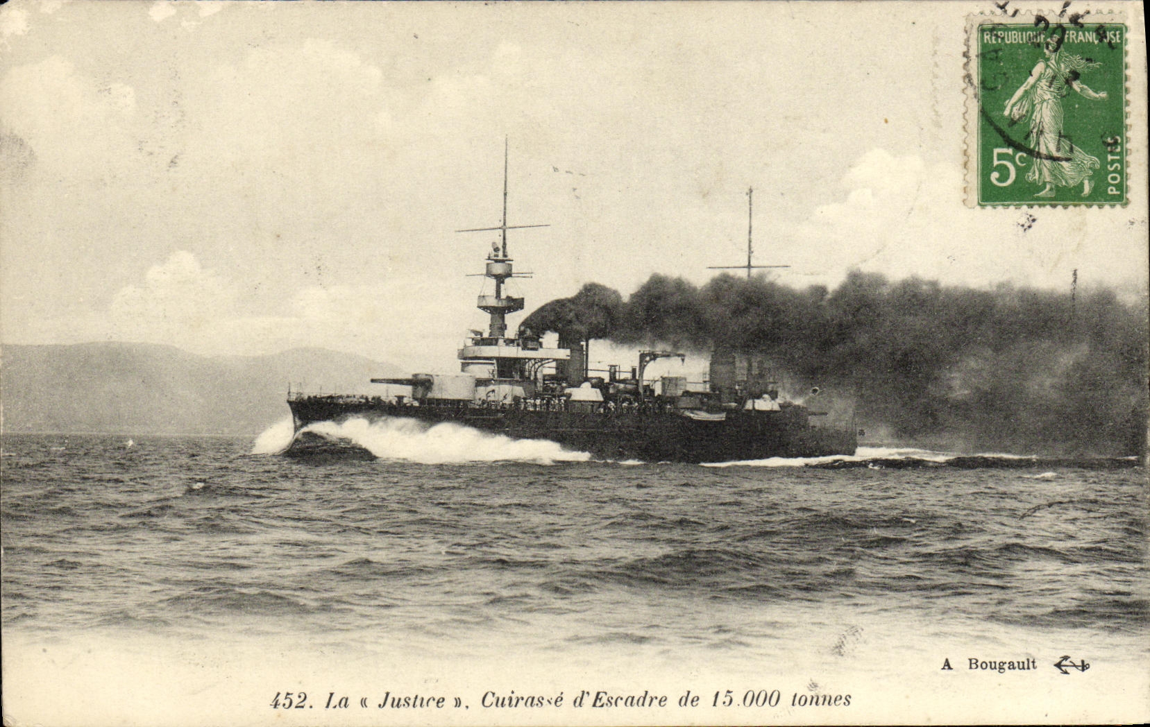 VINTAGE POSTCARD Bateau Justice Armours 1st rank 15000 tons