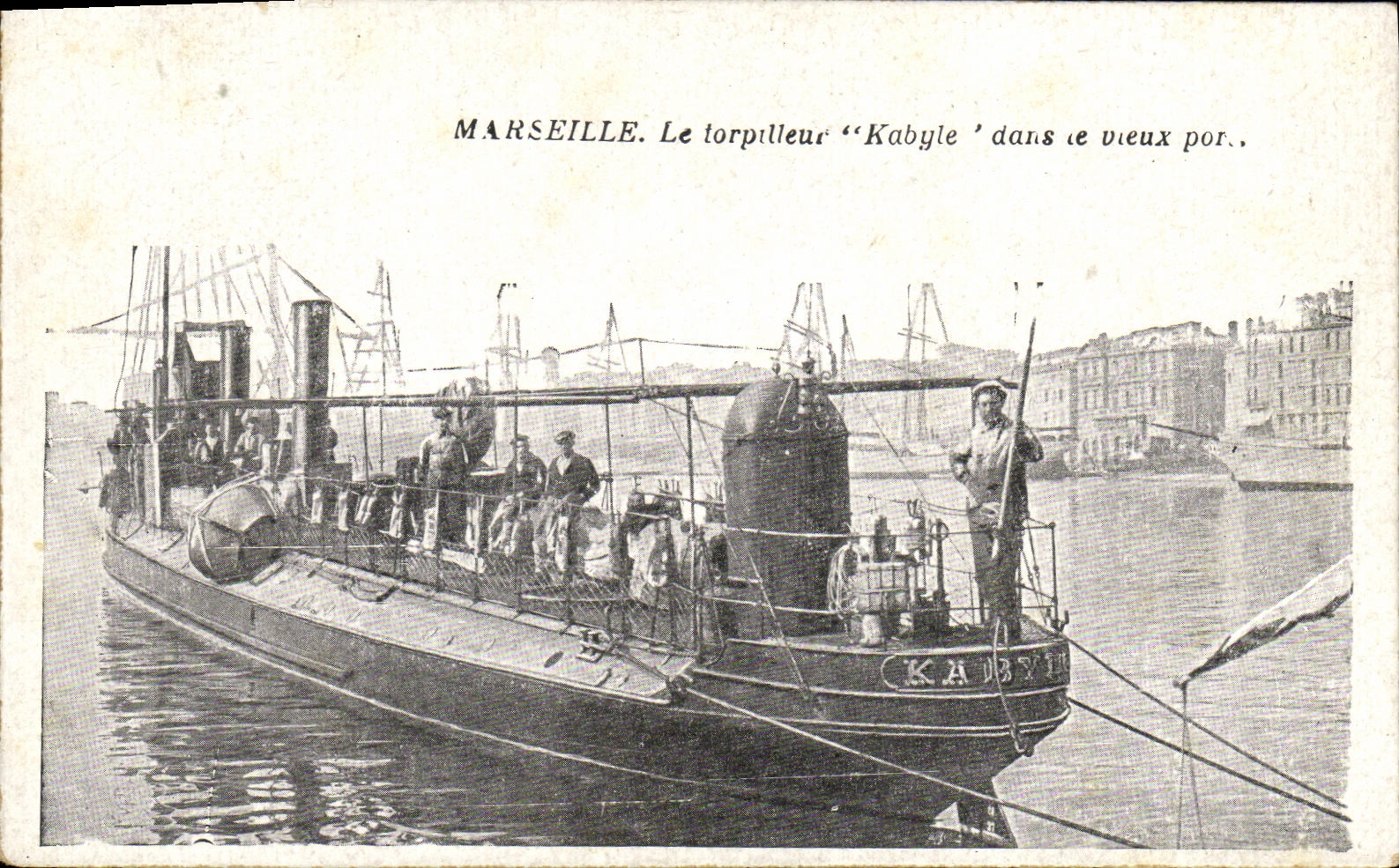 VINTAGE POSTCARD Boat Marseilles Kabyle Destroyer in the old port