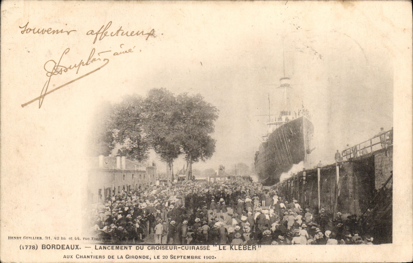 VINTAGE POSTCARD Bateau Bordeaux launching of the cruiser armours Kleber Chantiers of the Gironde September 20th  1902