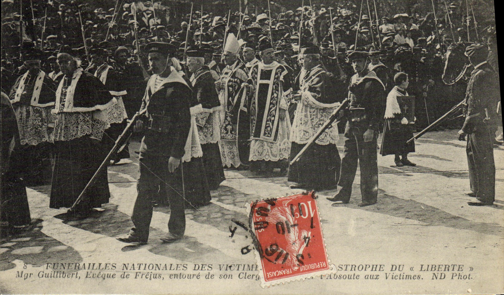 Catastrofe del barco de la POSTAL de la VENDIMIA del obispo de Toulon Mgr Guillibert de la libertad de Frejus