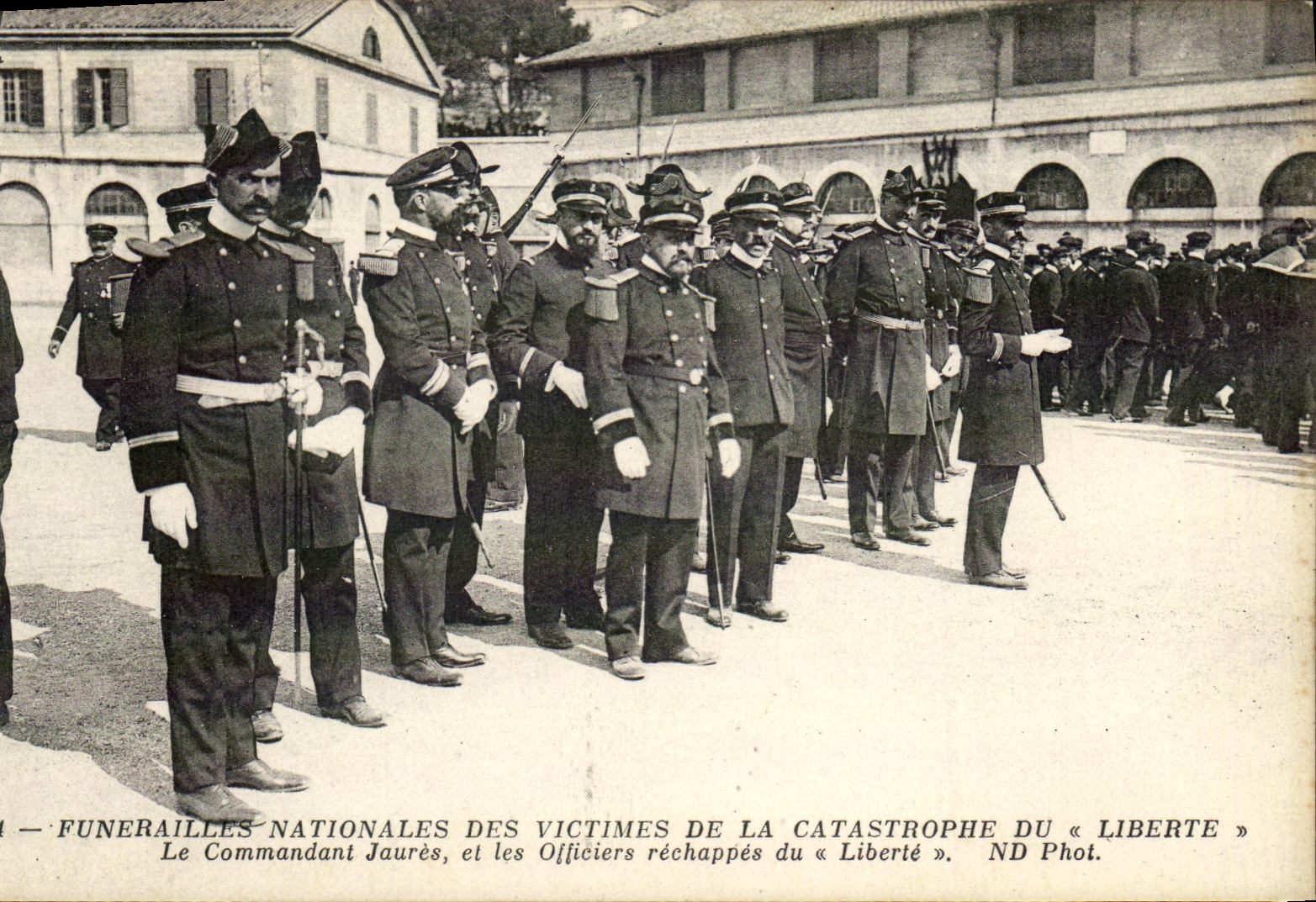 VINTAGE POSTCARD Boat national Funeral of the victims of the catastrophe of Toulon Freedom the commander Jaures and officers